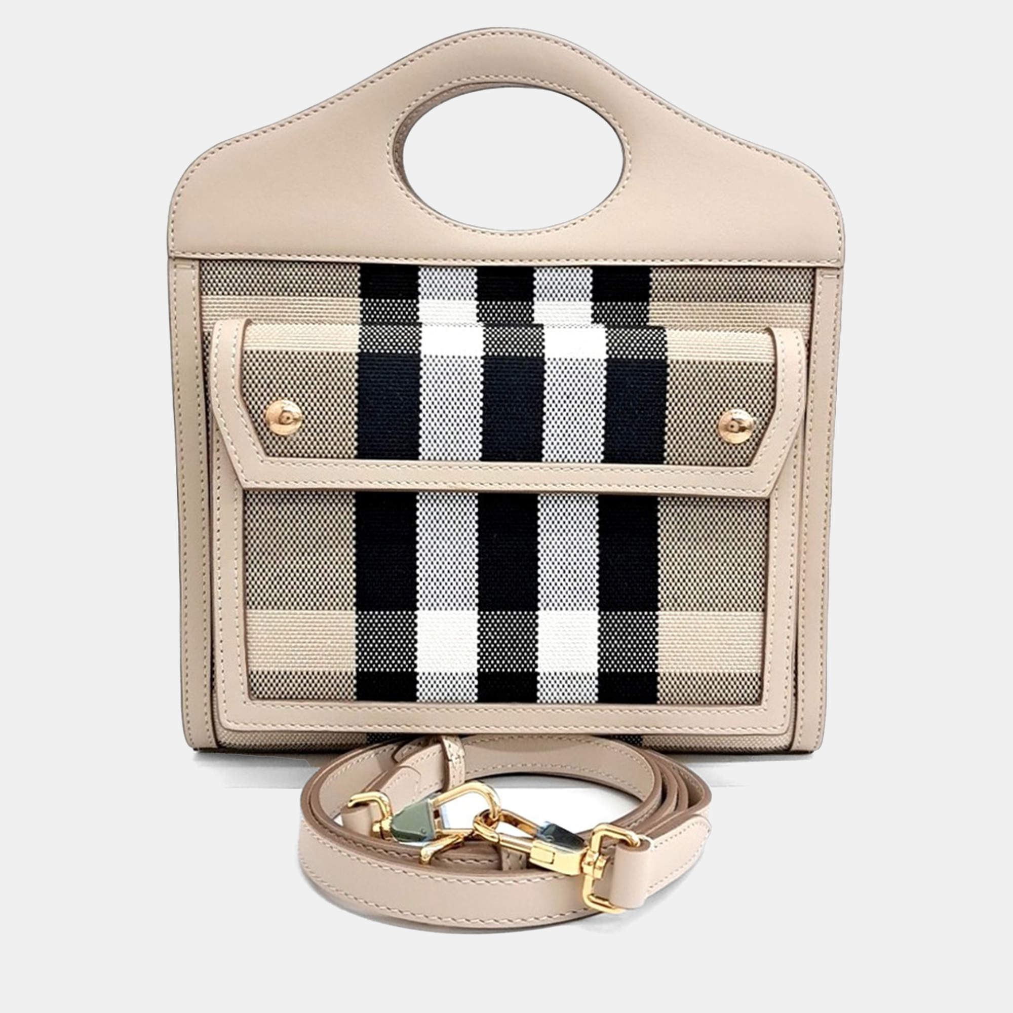 Pre Owned Burberry Beige Fabric and Leather Pocket Bag Mini