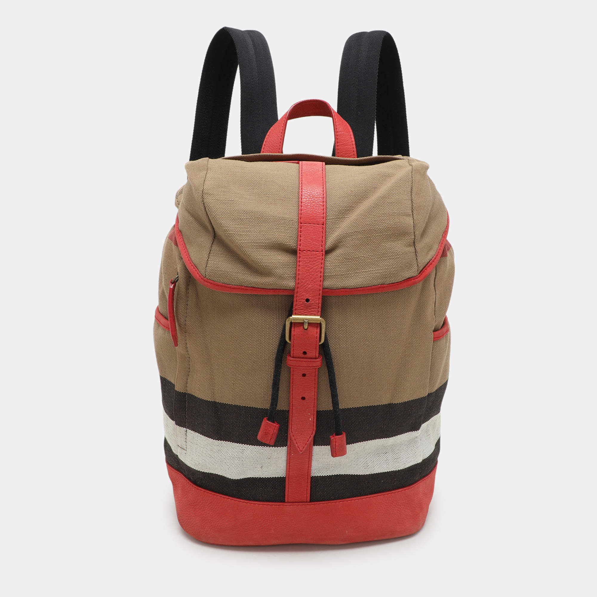 Pre Owned Burberry Beige/Pink Mega Check Canvas and Leather Drifton Backpack