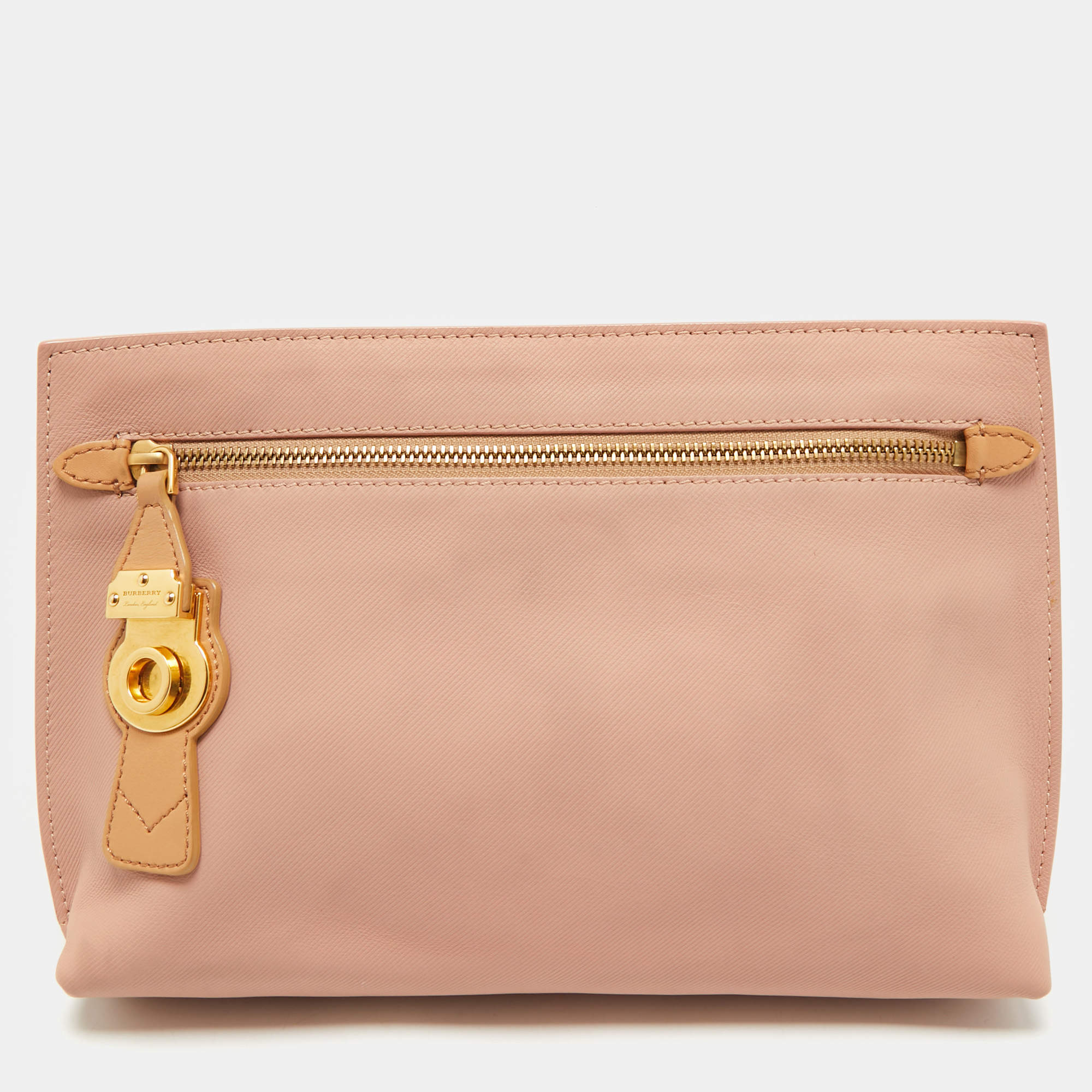 Pre Owned Burberry Pink Leather Pendleton Clutch