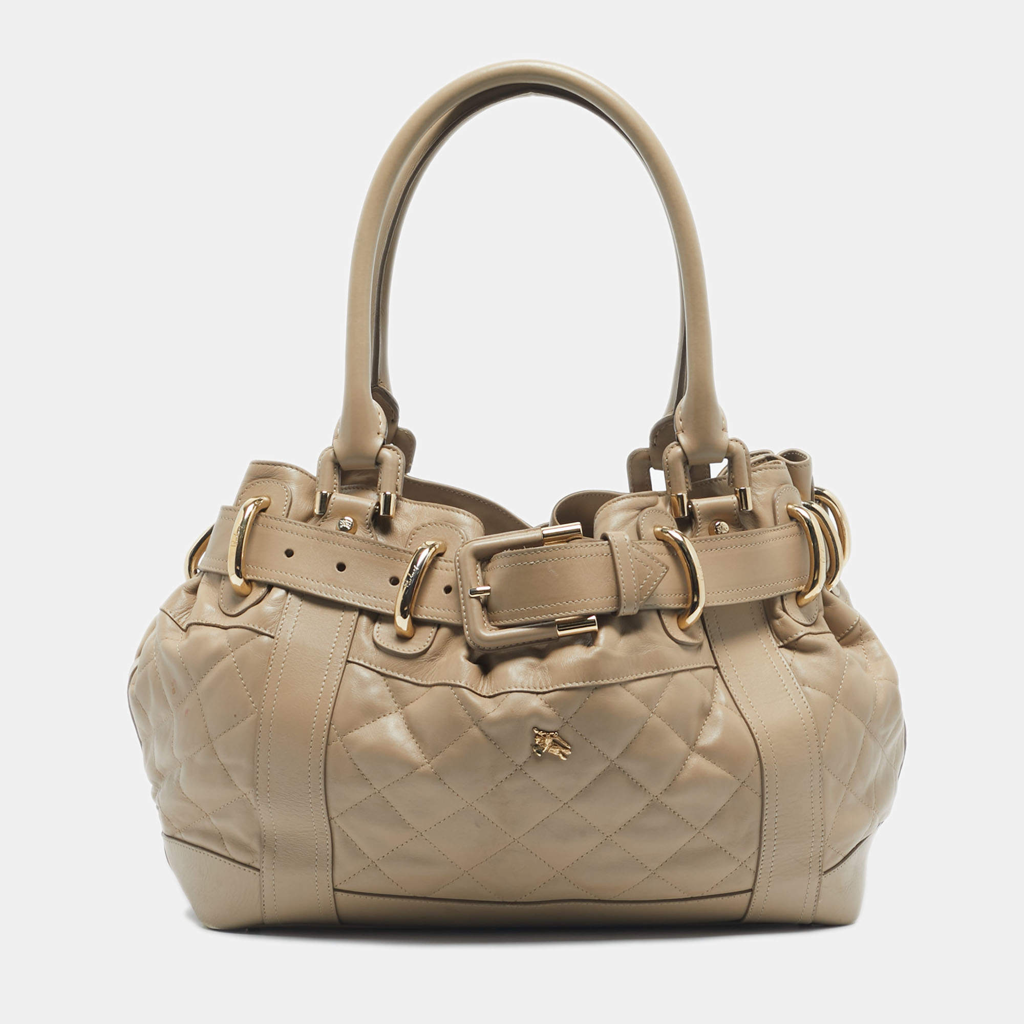 Pre Owned Burberry Beige Quilted Leather Beaton Tote