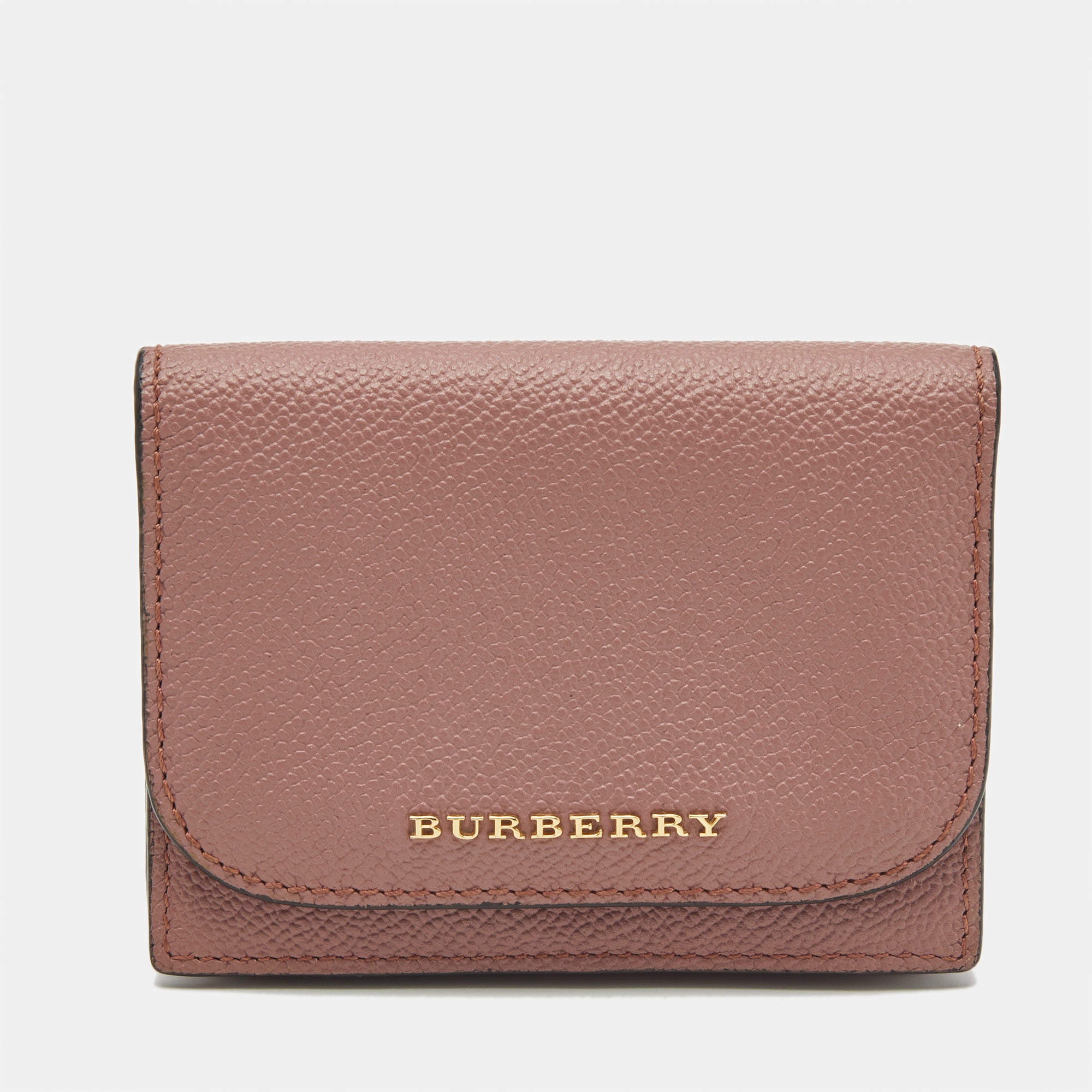 Pre Owned Burberry Pink Leather Compact Wallet