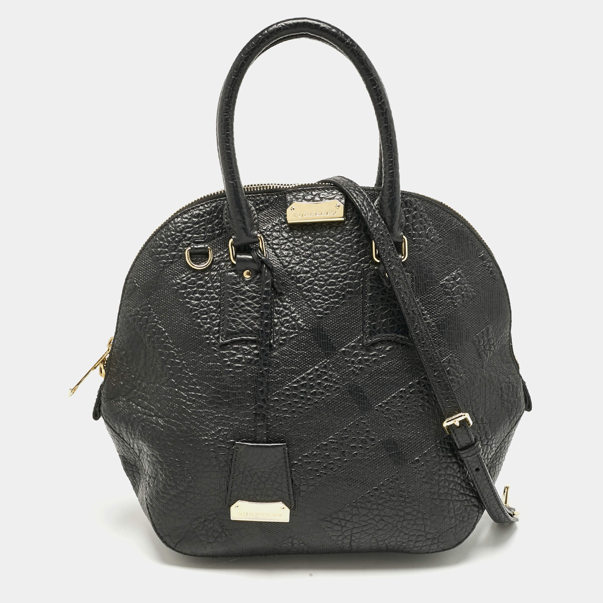 Pre Owned Burberry Black Embossed Leather Orchard Bowler Bag