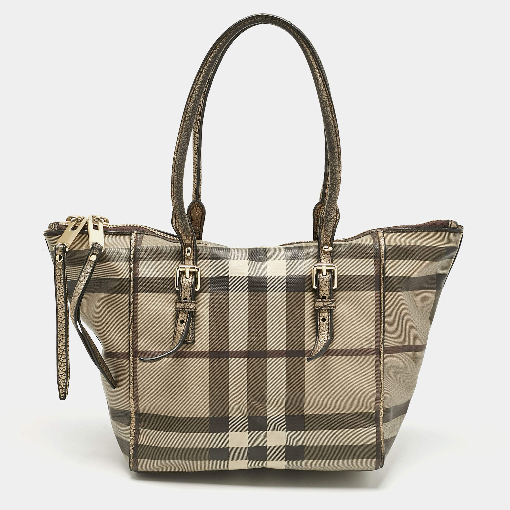 Pre Owned Burberry Metallic/Smoked Check PVC Salisbury Tote