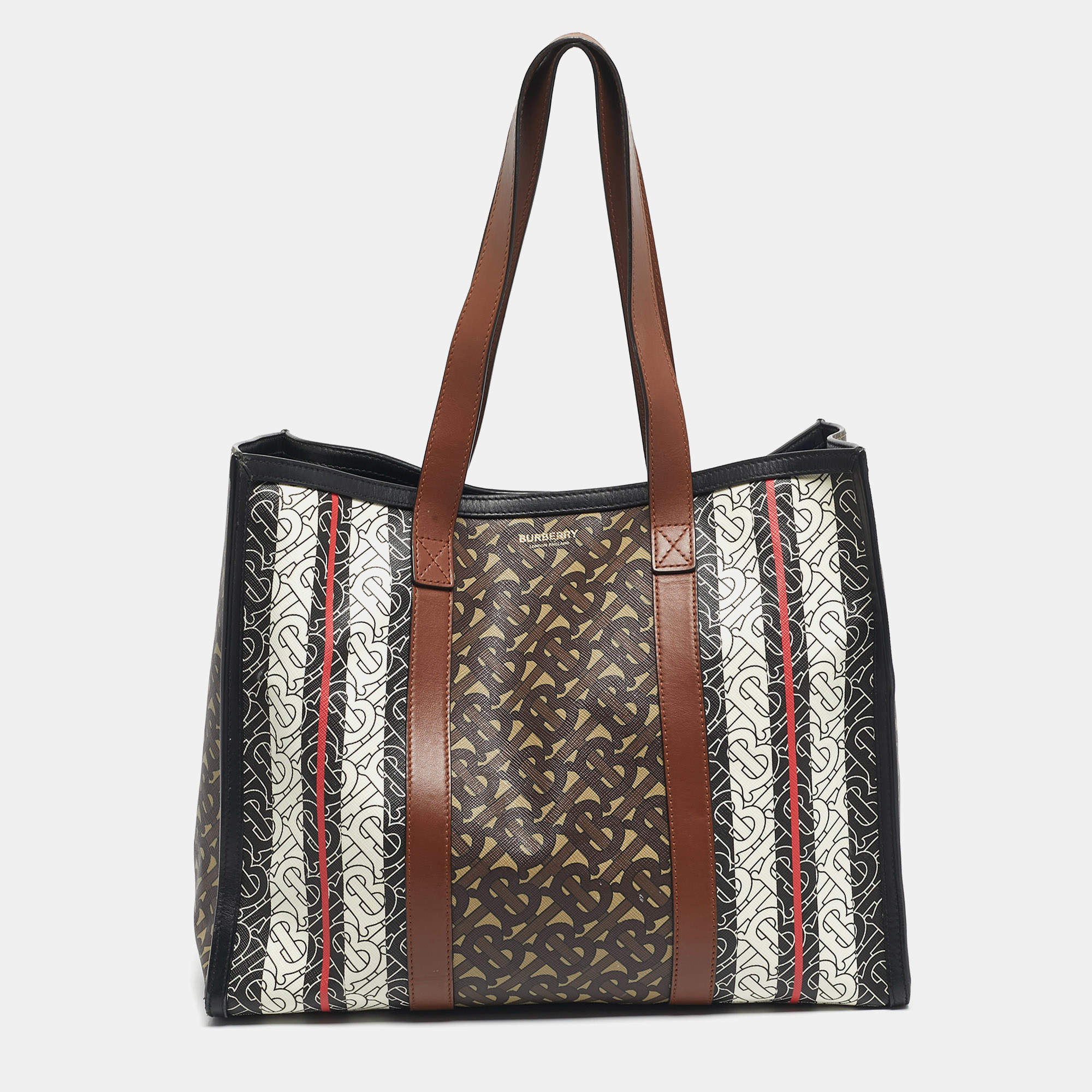 Pre Owned Burberry Multicolor Monogram Stripe E-Canvas Portrait Tote