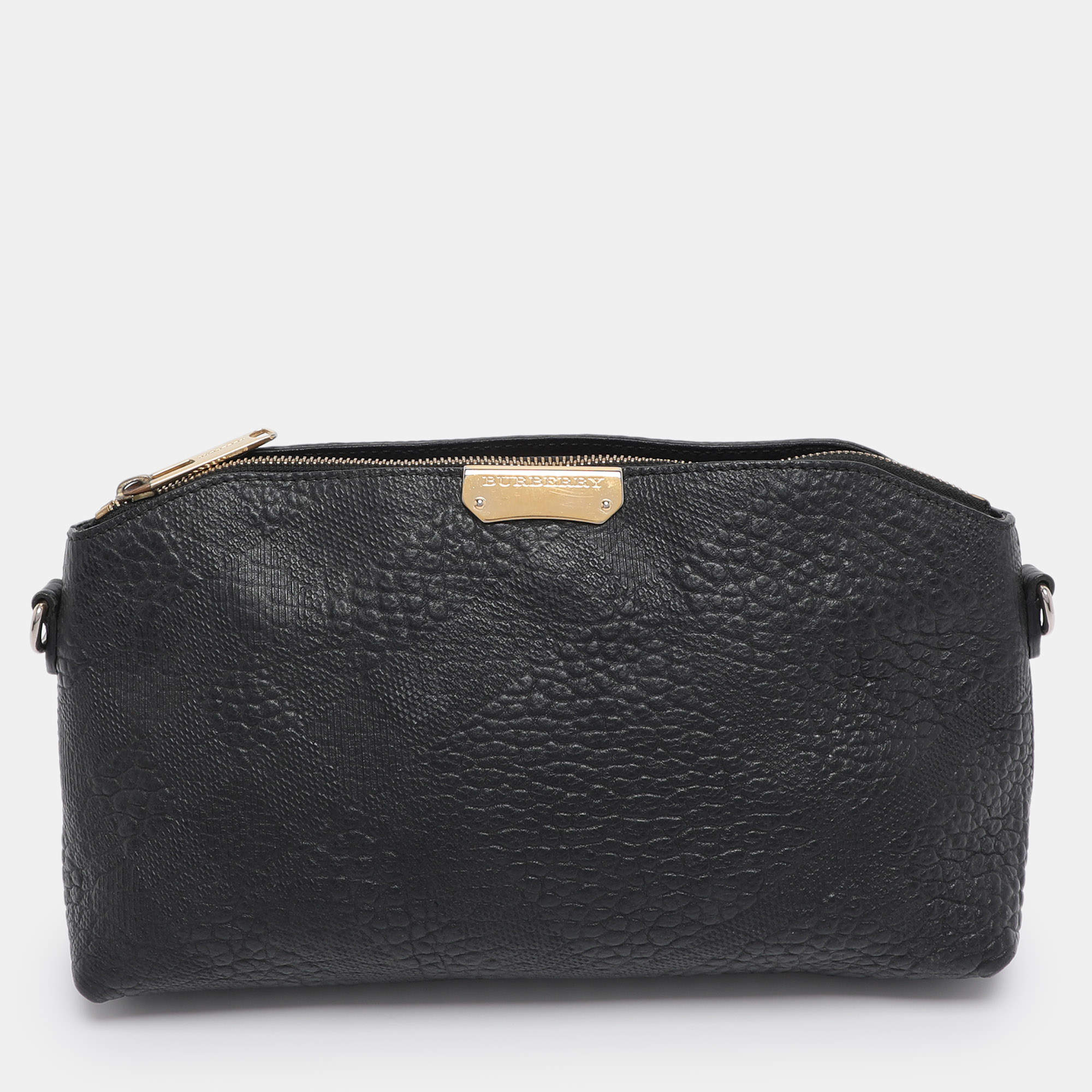 Pre Owned Burberry Black Grained Leather Chichester Crossbody Bag