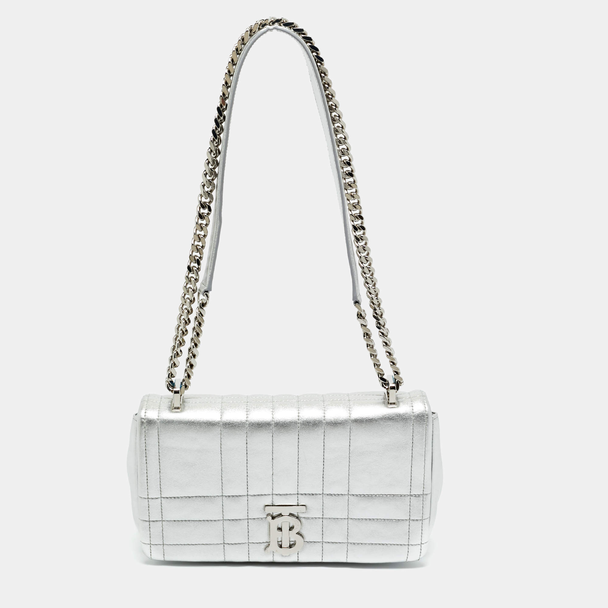 Pre Owned Burberry Silver Quilted Leather Small Lola Shoulder Bag