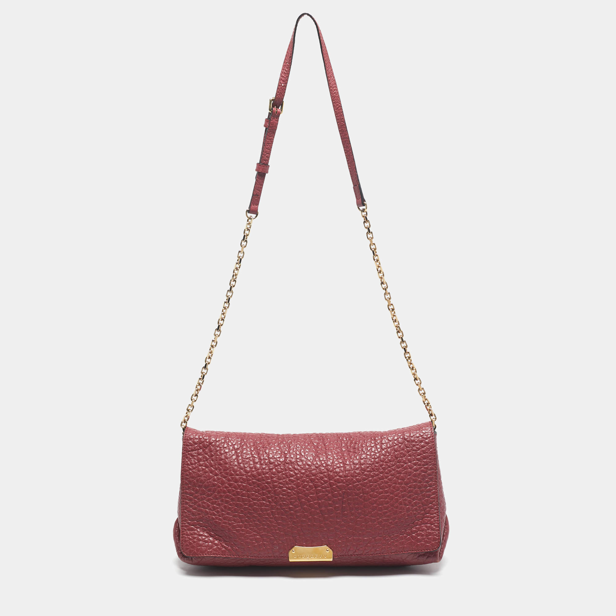 Pre Owned Burberry Red Pebbled Leather Mildenhall Shoulder Bag