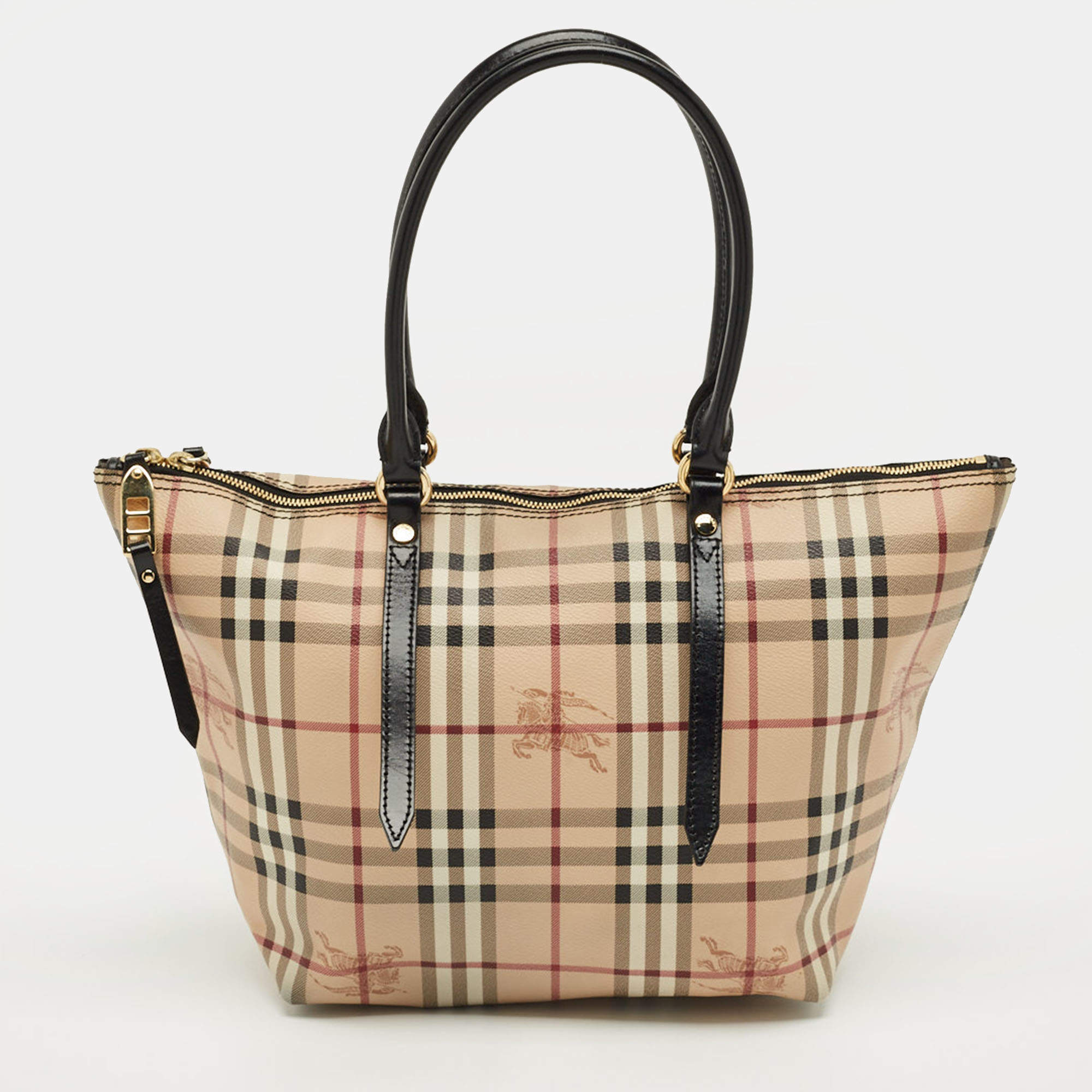 Pre Owned Burberry Beige/Black Haymarket Check Coated Canvas and Leather Salisbury Tote