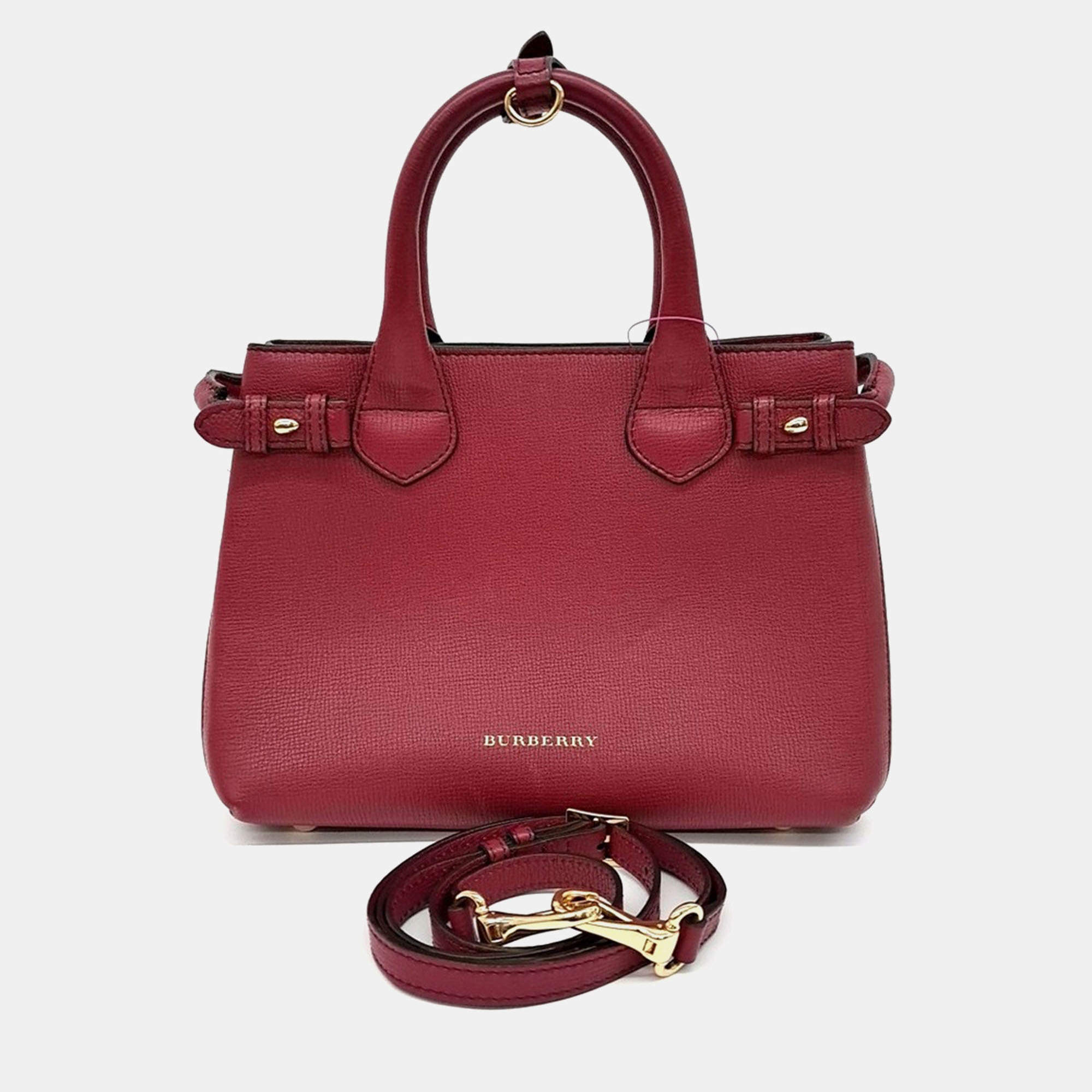 Pre Owned Burberry Red Leather Banner Bag Small