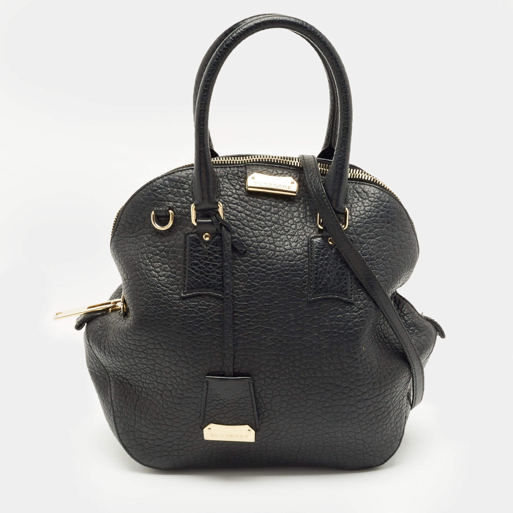 Pre Owned Burberry Black Pebbled Leather Orchard Bowler Bag
