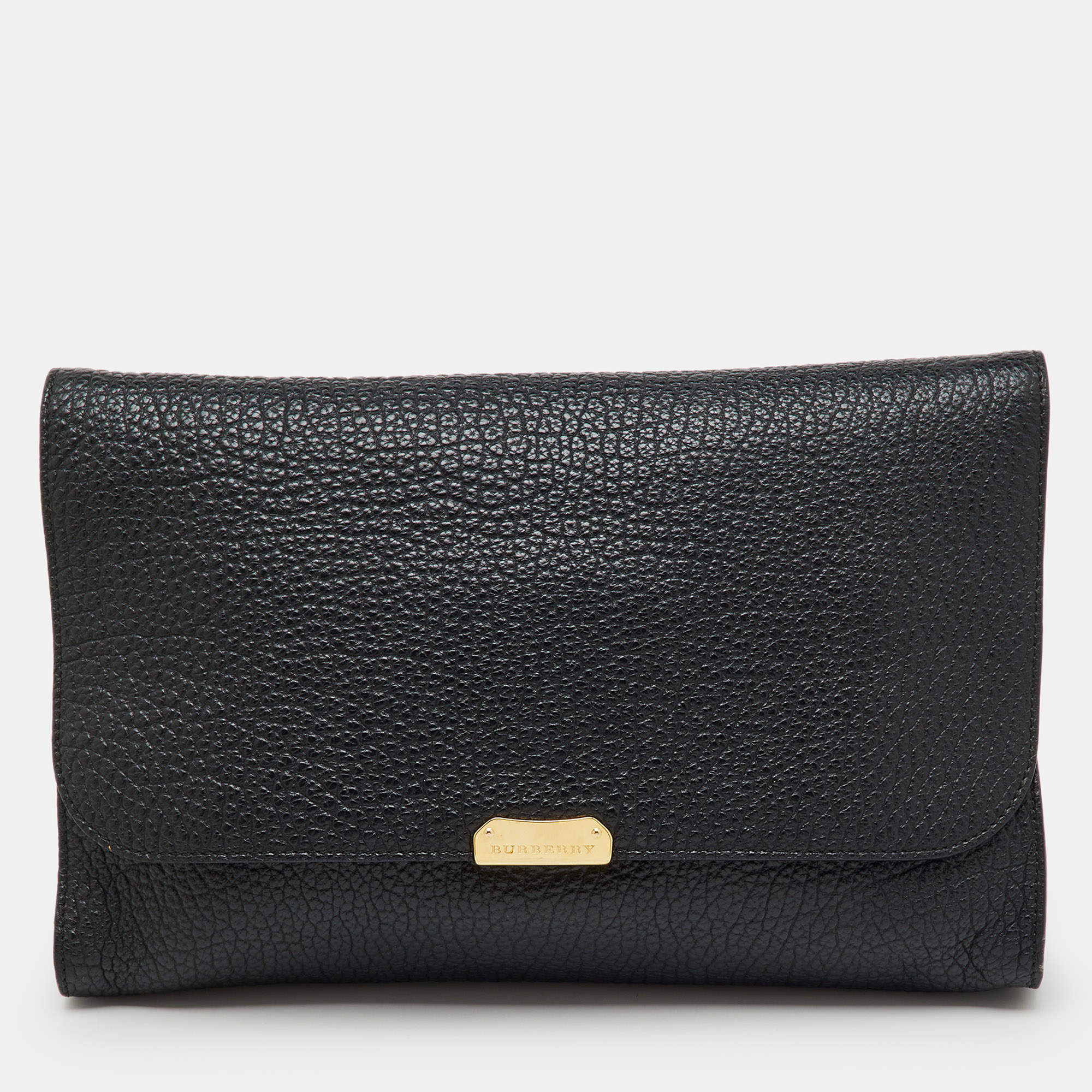 مملوكة مسبقًا حقيبة كلتش كبيرة بربري ميلدن هول جلد أسود