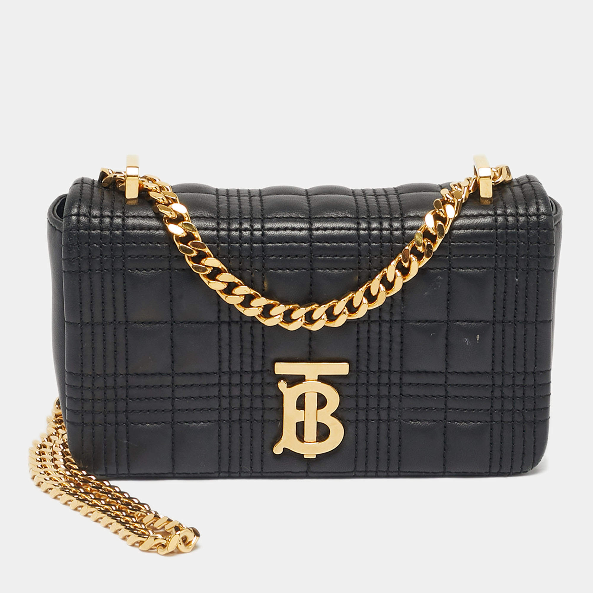 Pre Owned Burberry Black Quilted Leather Mini Lola Chain Crossbody Bag