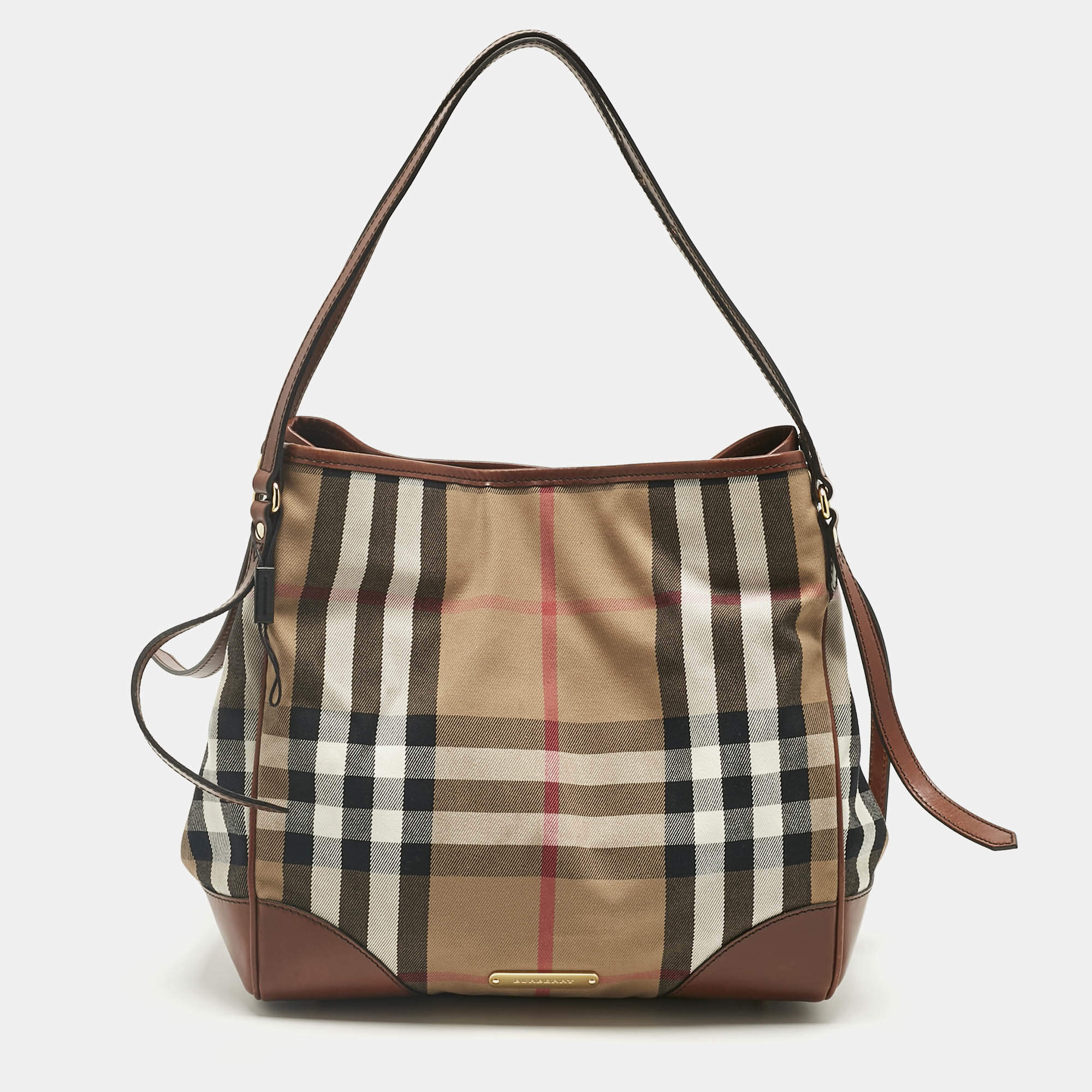Pre Owned Burberry Brown/Beige House Check Canvas and Leather Canterbury Tote