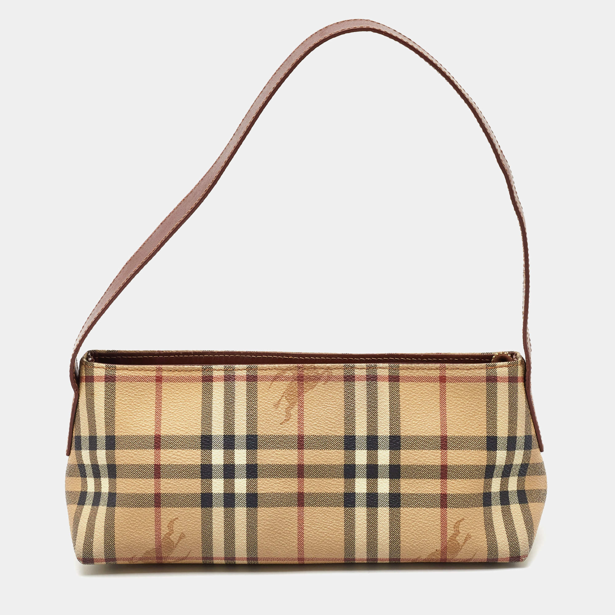 Pre Owned Burberry Beige/Brown Haymarket Check Coated Canvas Shoulder Bag