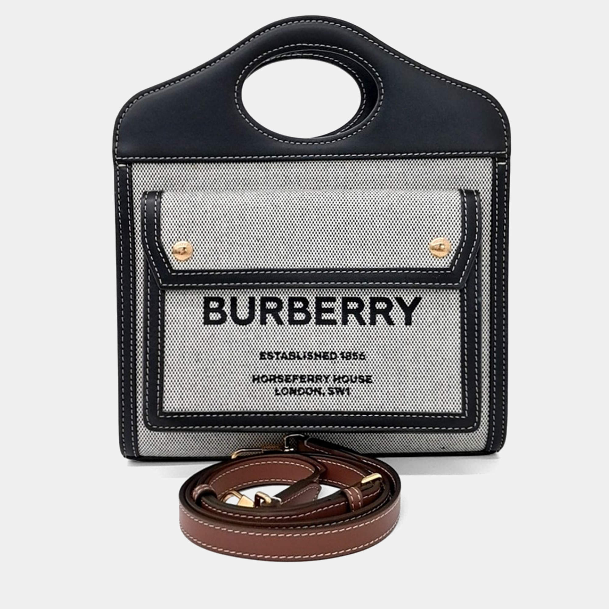 Pre Owned Burberry Black Grey Fabric Pocket Bag Mini