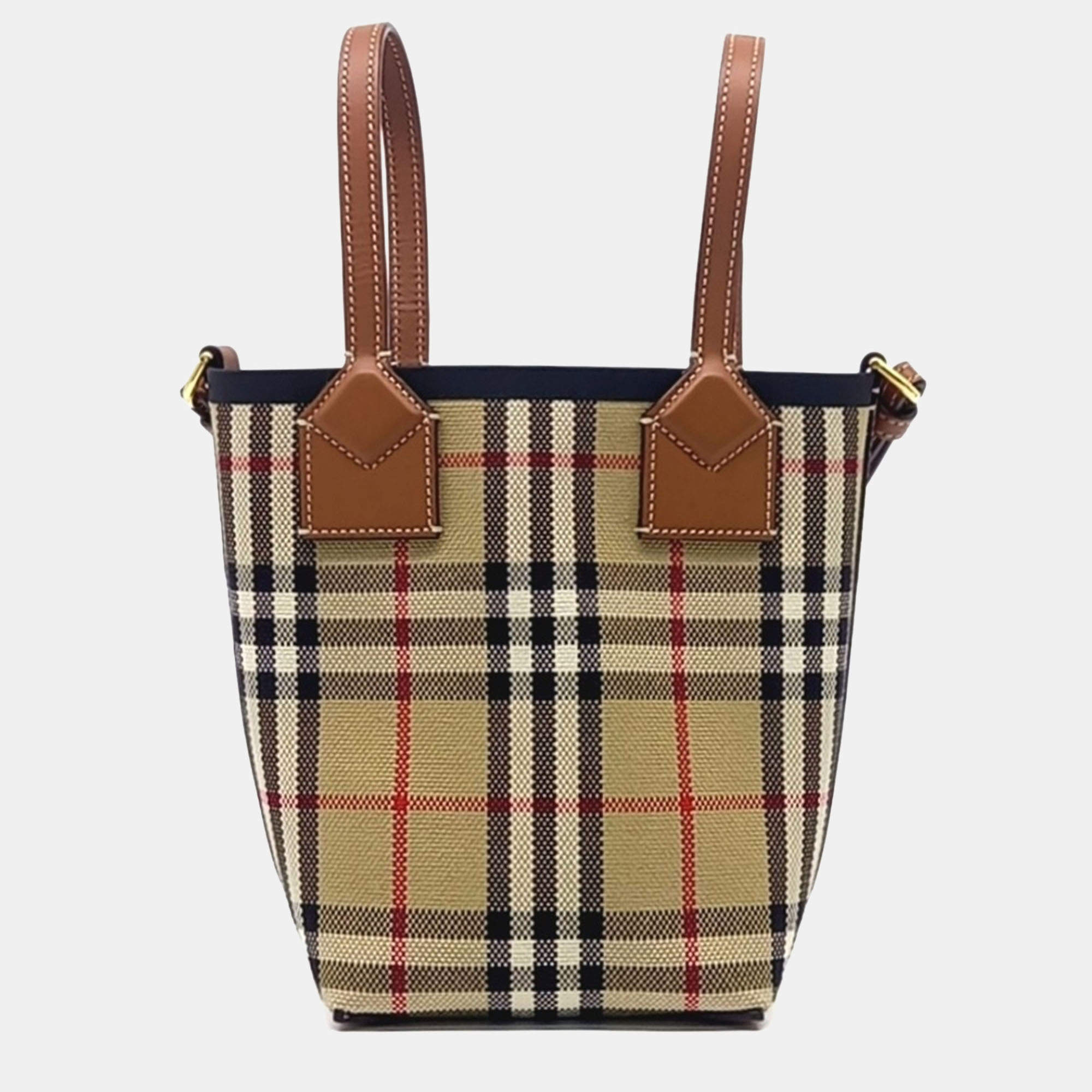 Pre Owned Burberry Brown Canvas Bucket Tote and Crossbody Bag