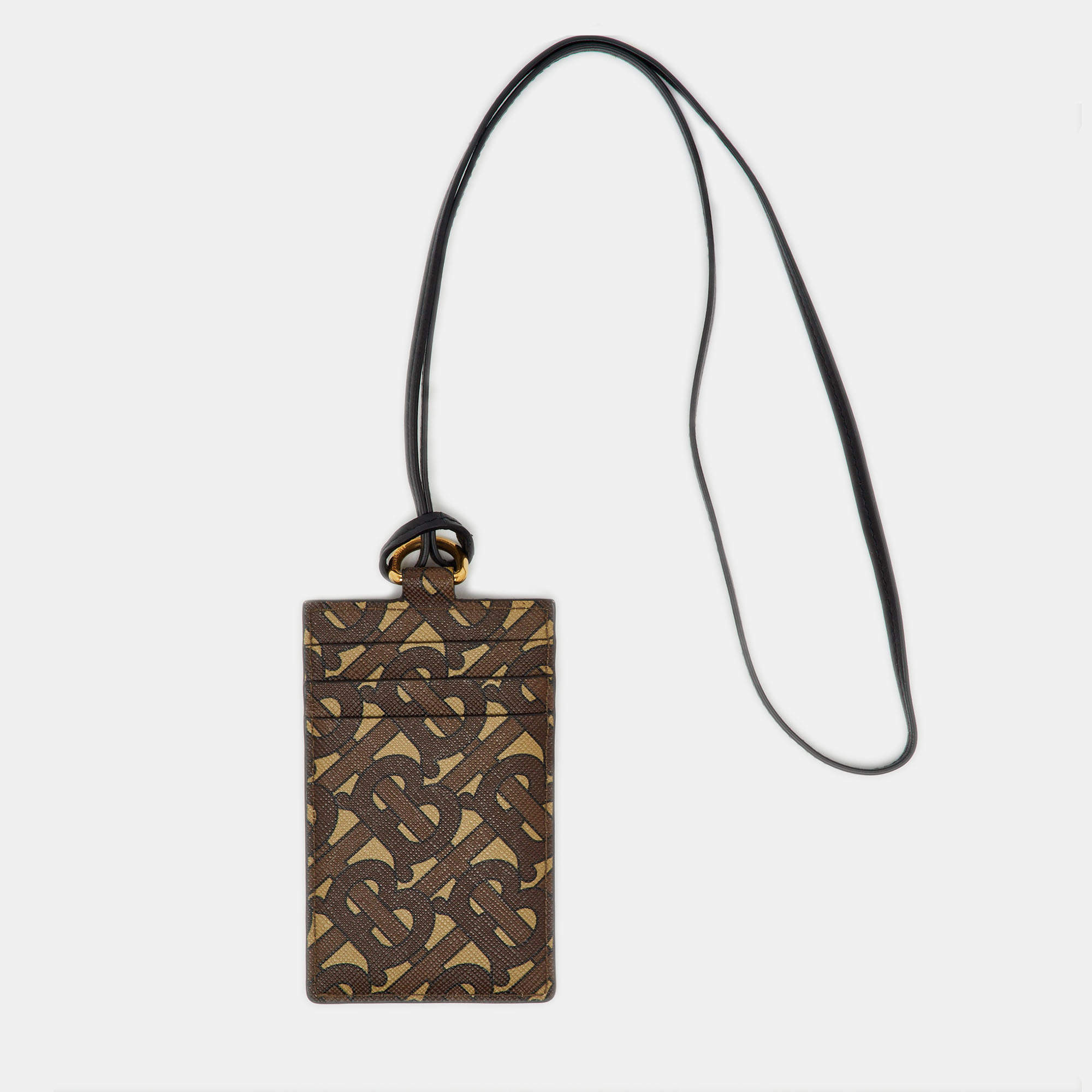 Pre Owned Burberry Brown Monogram Coated Canvas TB Lanyard Card Holder