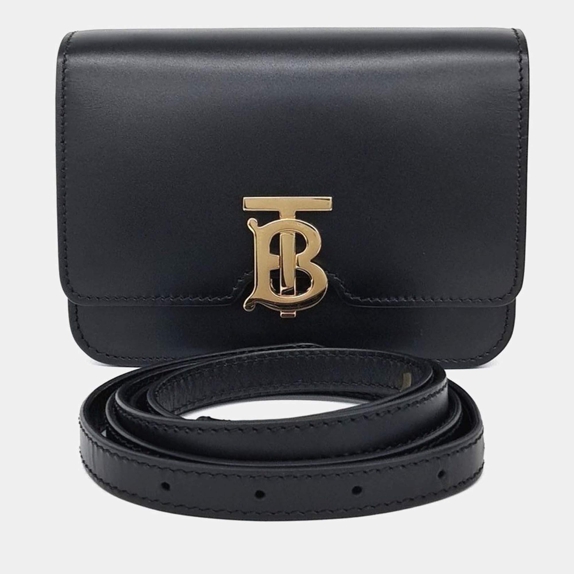 Pre Owned Burberry Black Leather TB Crossbody Bag