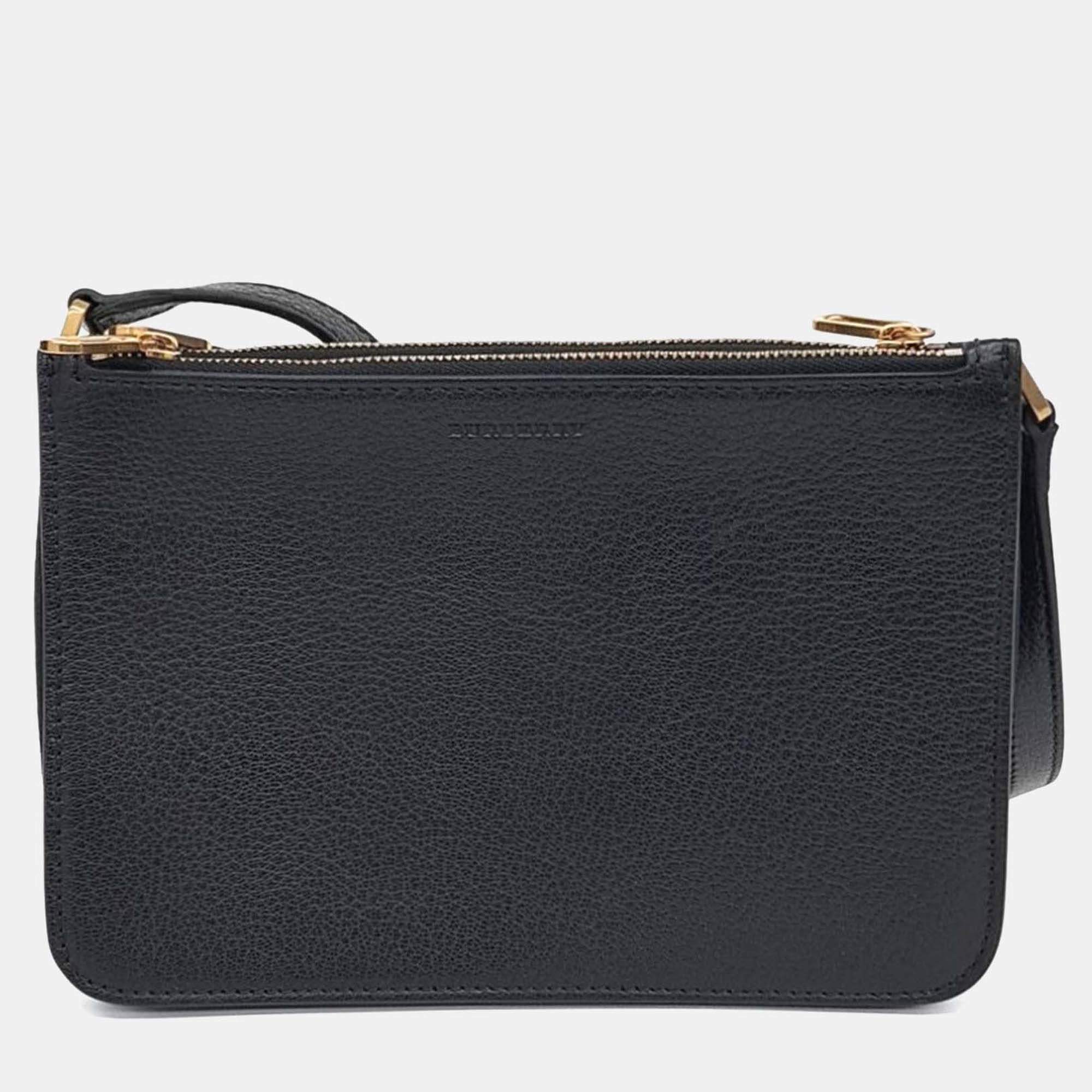 Pre Owned Burberry Black Leather crossbody bag