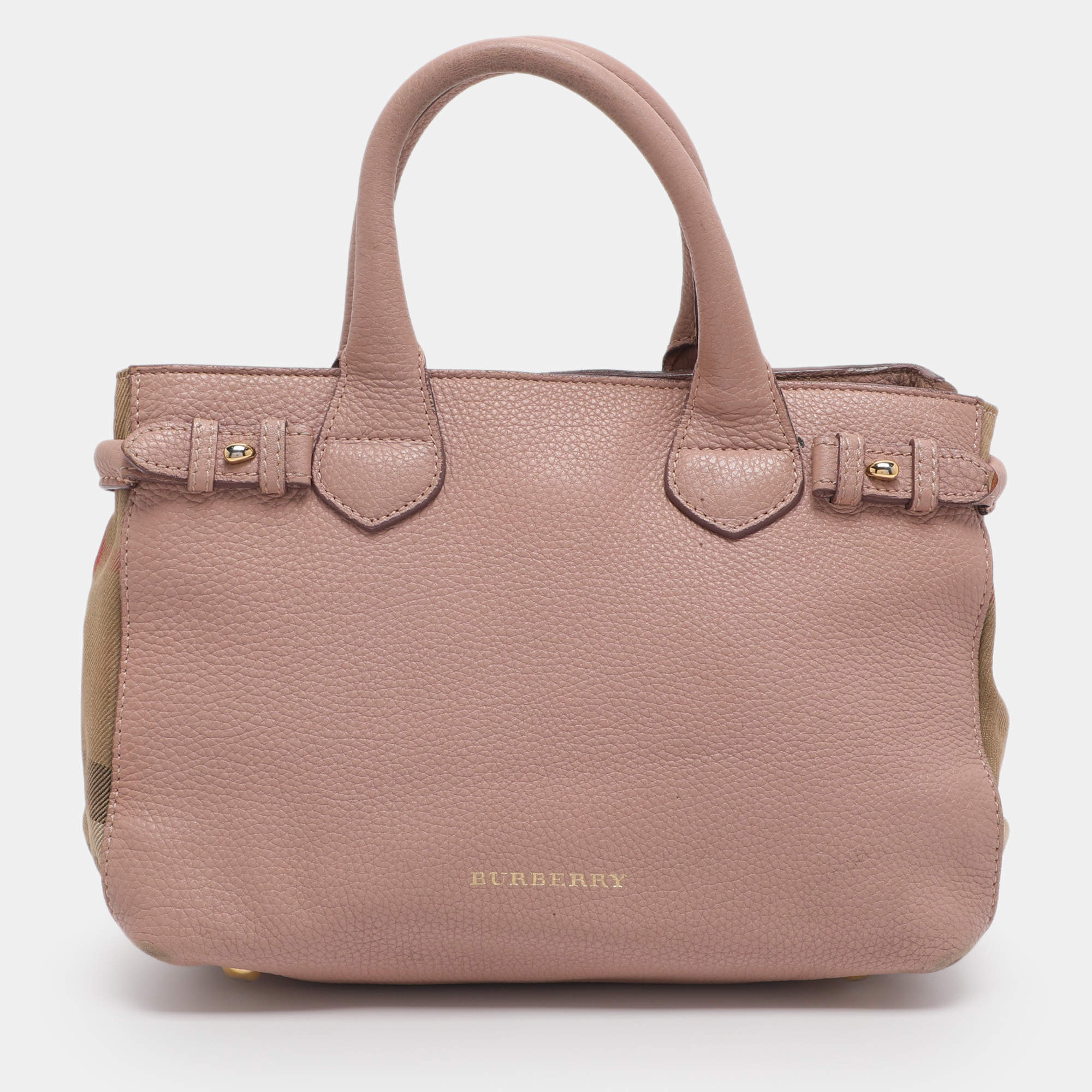 مملوكة مسبقًا Burberry Banner Small Pink/Beige Leather and House Check Canvas Tote