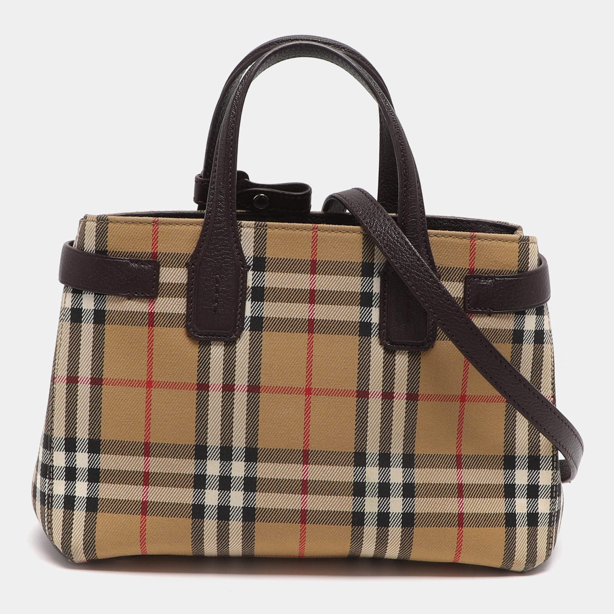 مملوكة مسبقًا Burberry Banner Small Beige Vintage Check Canvas Tote