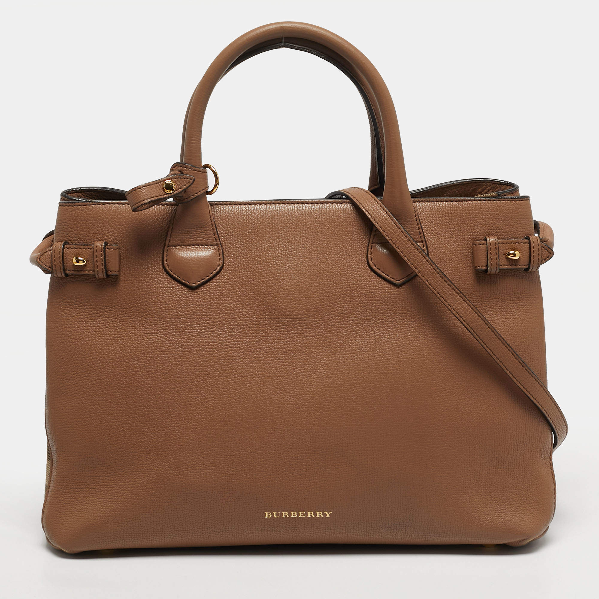 Pre Owned حقيبة بربري بانير قماش كاروهاس وجلد بنية متوسطة