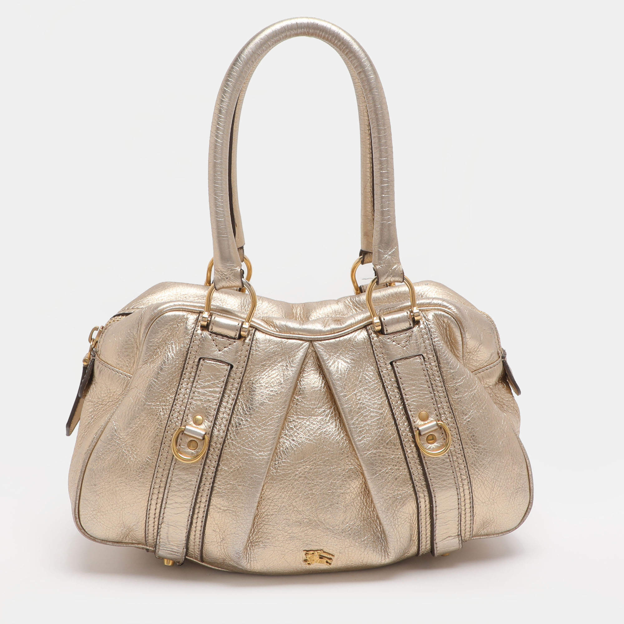 Pre Owned Burberry Ashbury Knight Gold Leather Satchel