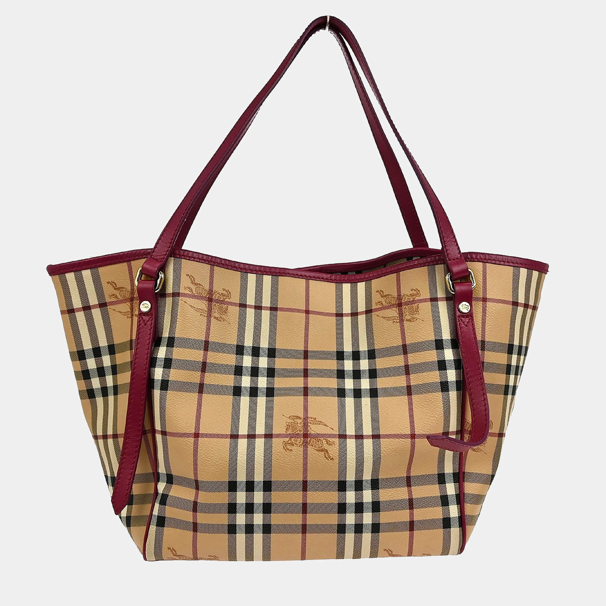 Pre Owned Burberry House Check Beige PVC Tote Bag