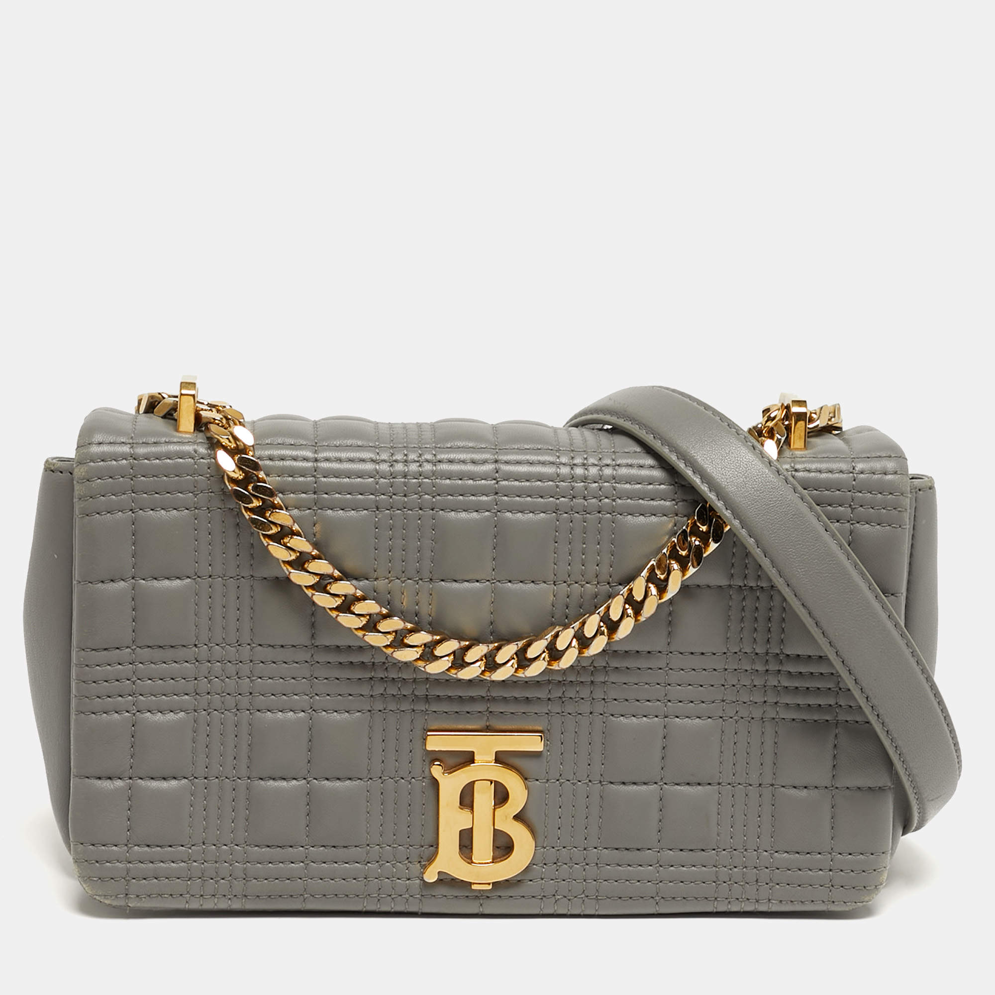 Pre Owned Burberry Lola Small Grey Quilted Leather Shoulder Bag