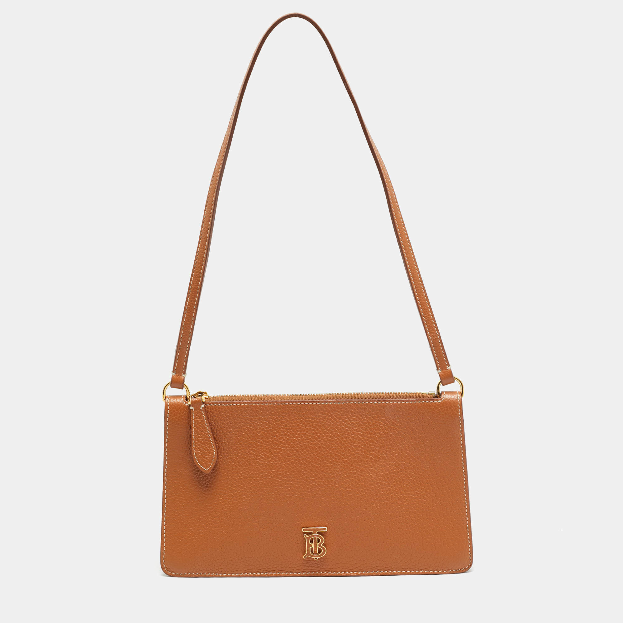 مملوكة مسبقًا Burberry TB Brown Leather Pouch Shoulder Bag