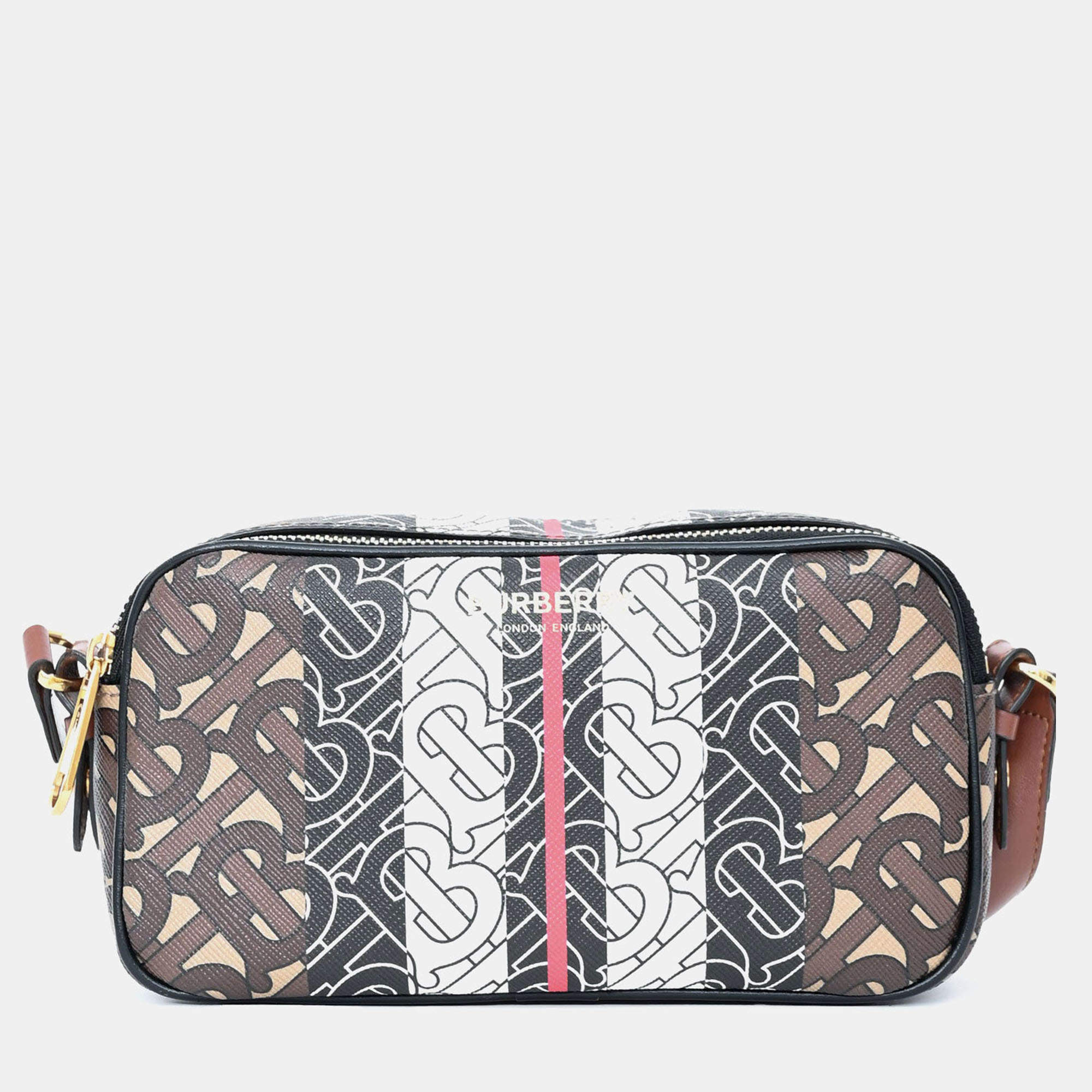 Pre Owned حقيبة كروس بودي بربري جلد بني بشعار TB للكاميرا