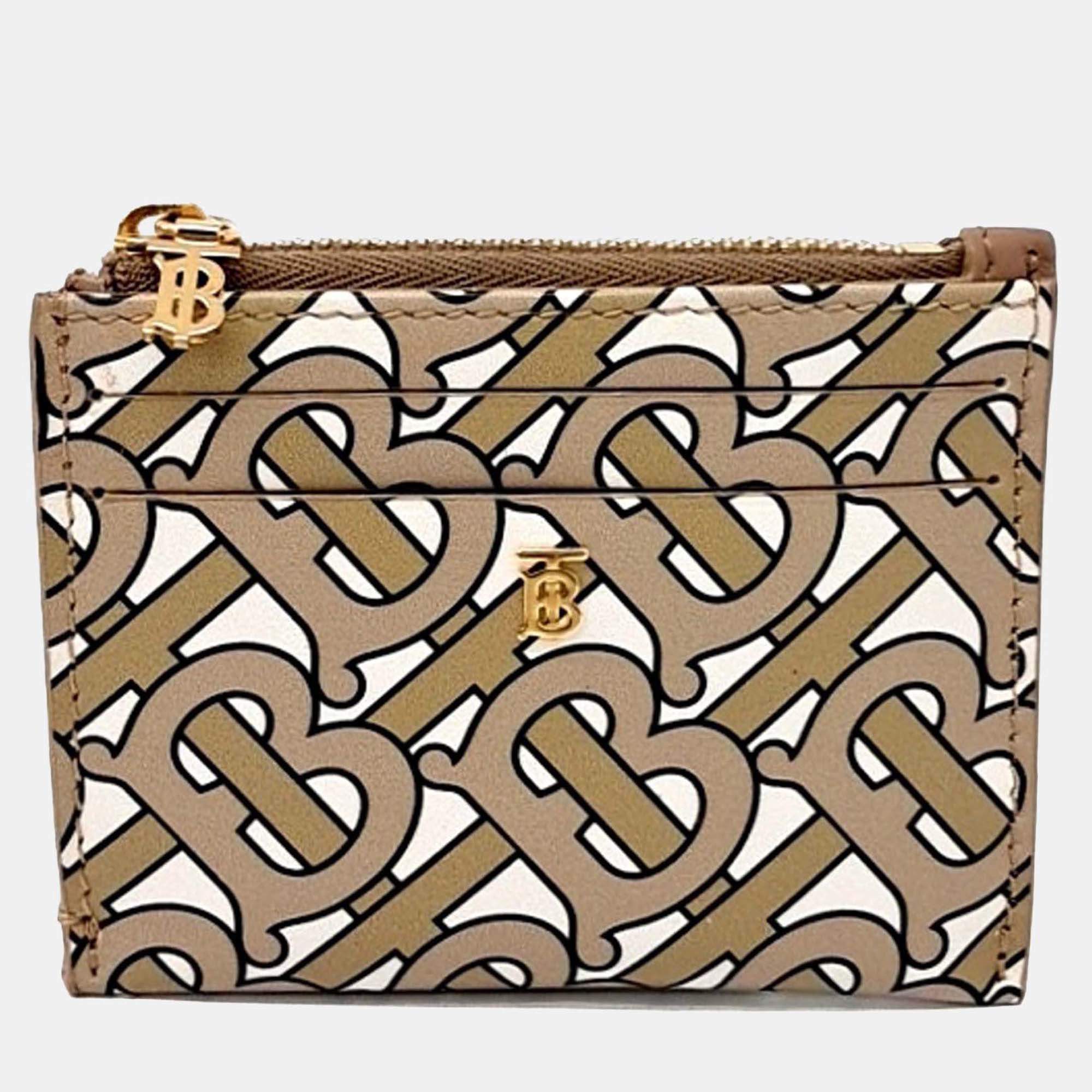 Pre Owned Burberry Beige/Multicolor Leather Card Wallet