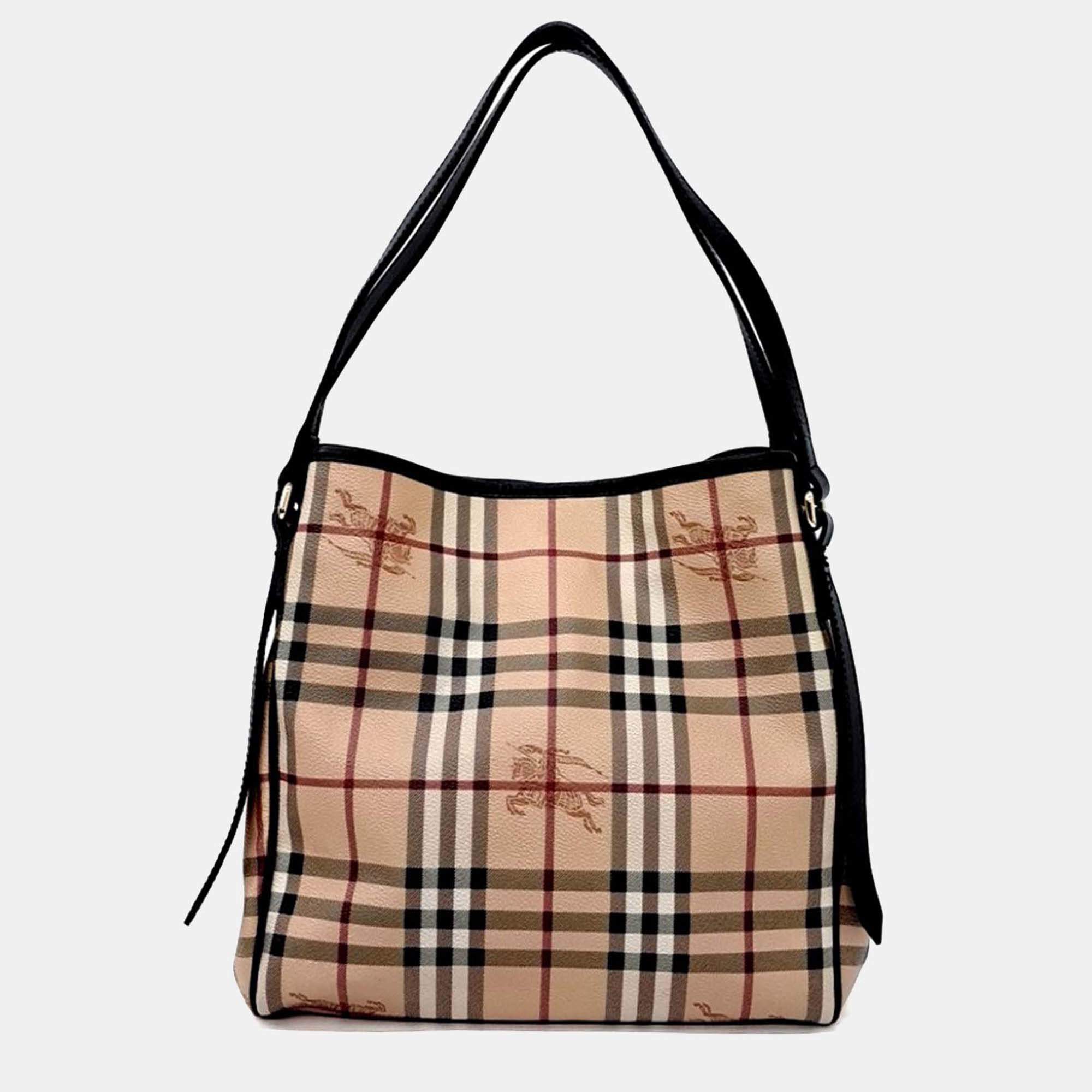 Pre Owned Burberry Beige/Multicolor Canvas Pvc Shoulder Bag