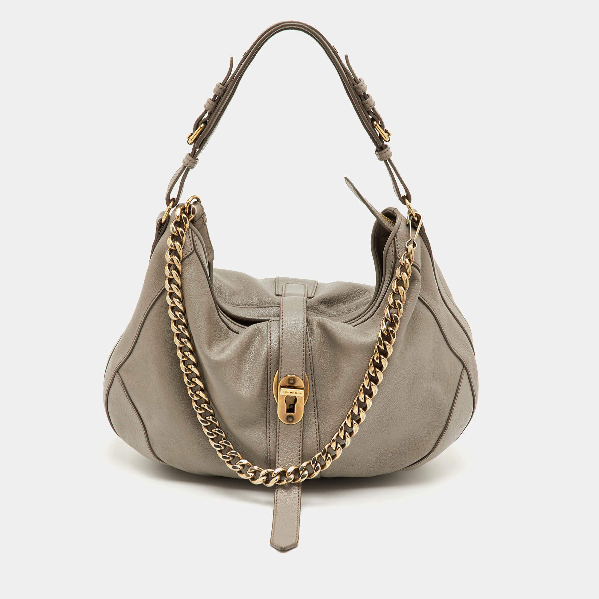 مملوكة مسبقًا Burberry Bartow Grey Leather Chain Hobo