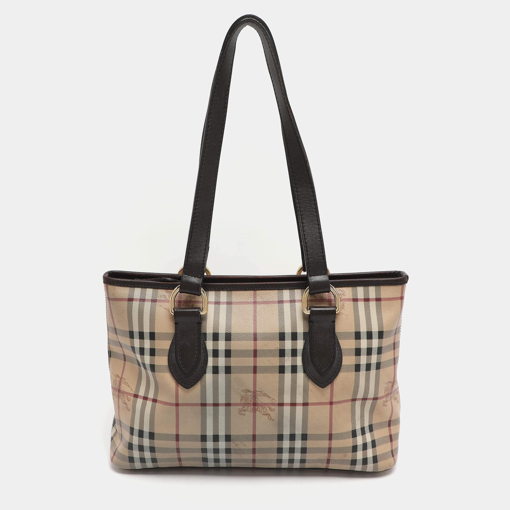 Pre Owned حقيبة يد توتس بربري ريجينت كانفاس مقوى كاروهات هايماركت بيج/بني متوسطة