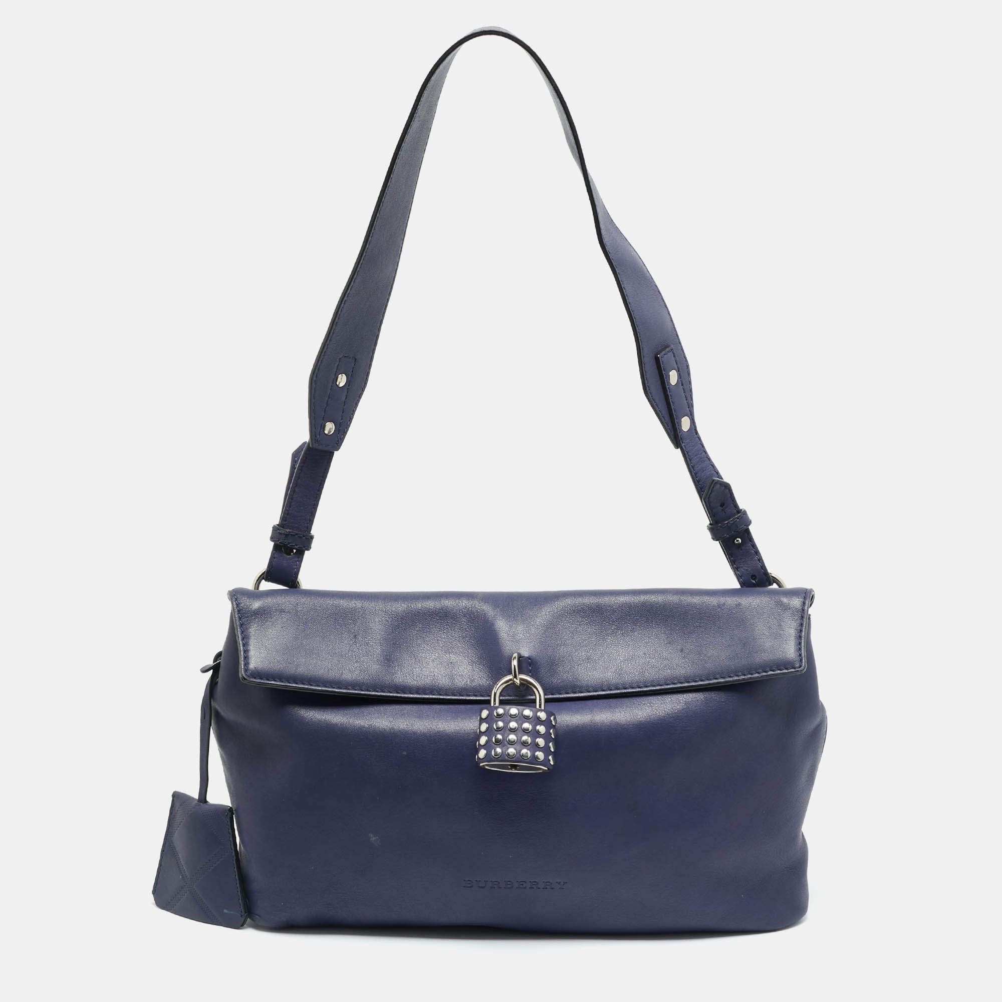 Pre Owned Burberry Dalston Navy Blue Leather Shoulder Bag