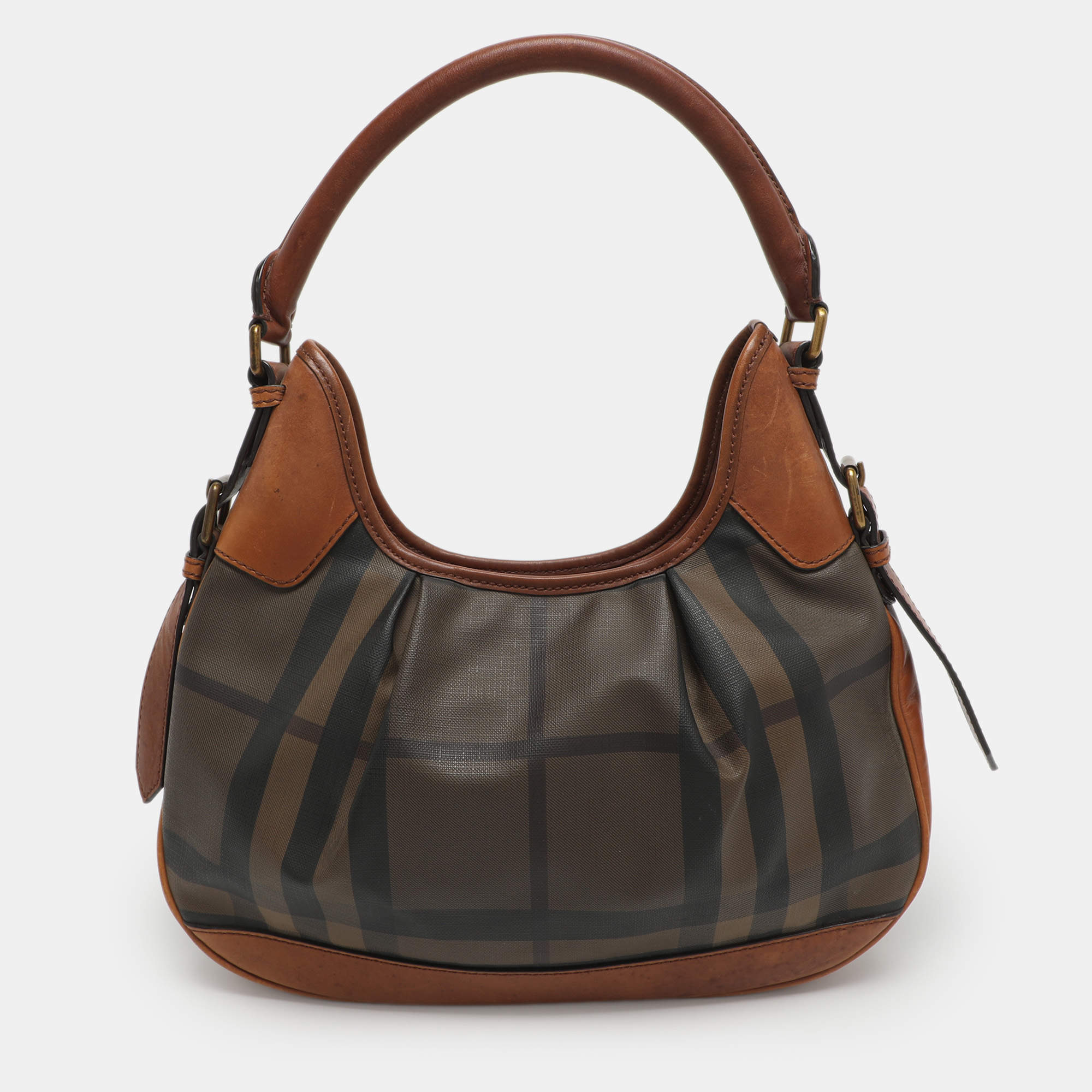 مملوكة مسبقًا Burberry Brooklyn Brown House Check PVC and Leather Hobo