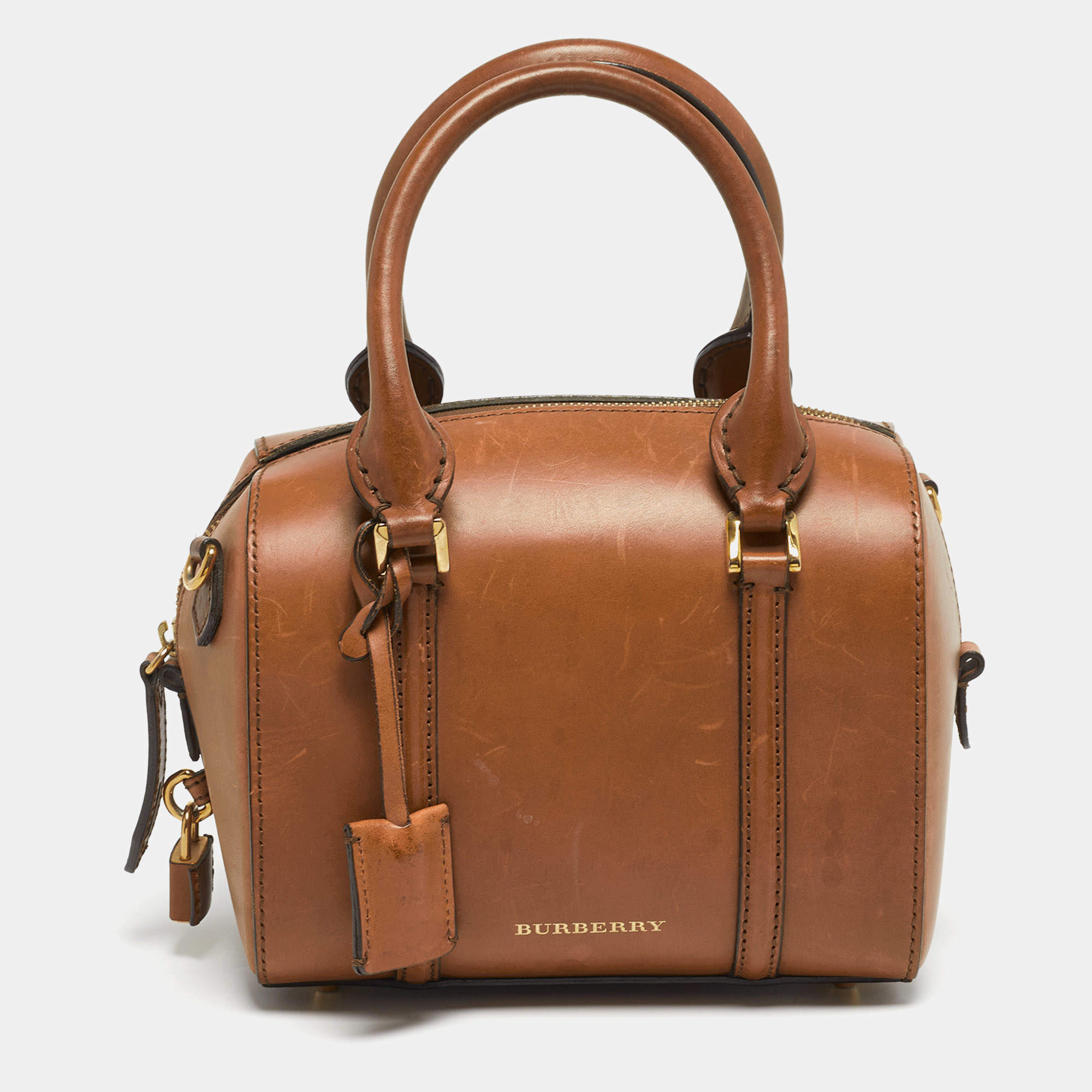 Pre Owned حقيبة بولينغ بربري ألشيستر جلد بني صغير