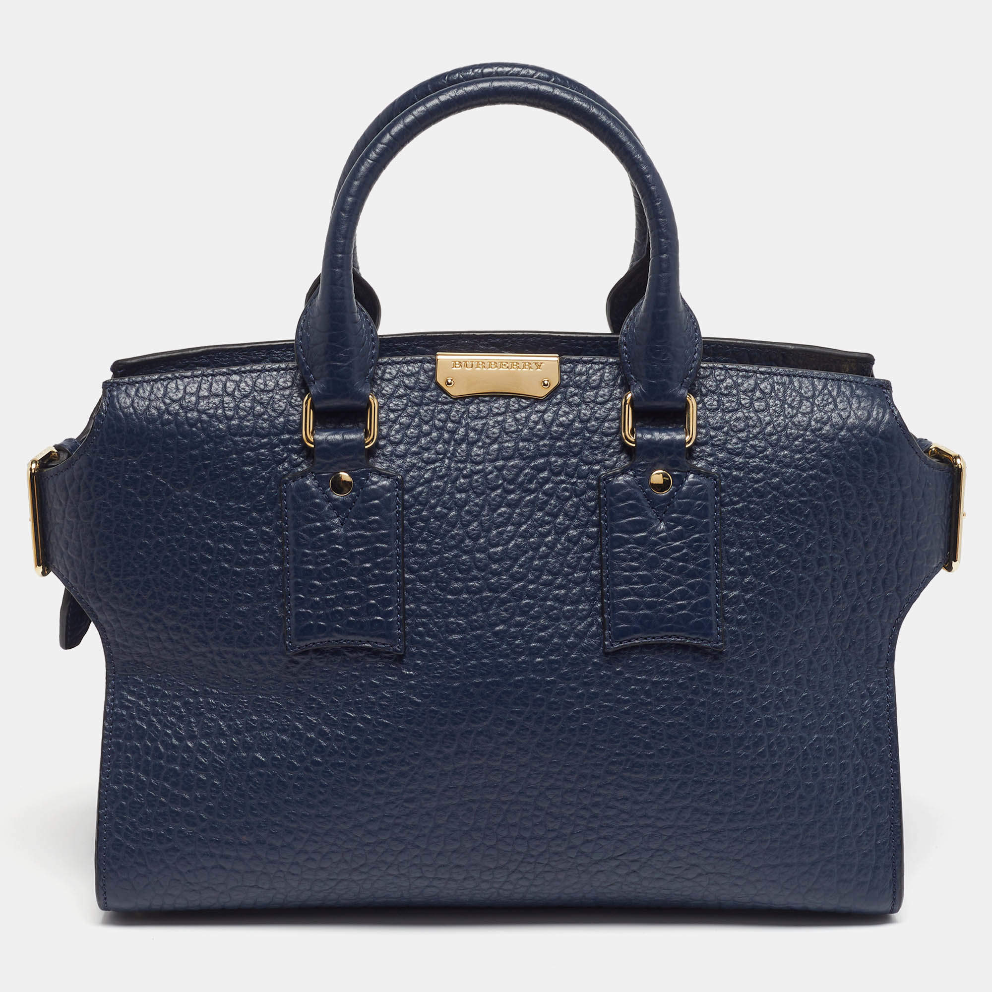 مملوكة مسبقًا حقيبة يد توتس بربري جلد حبيبي أزرق كحلي كليفتون