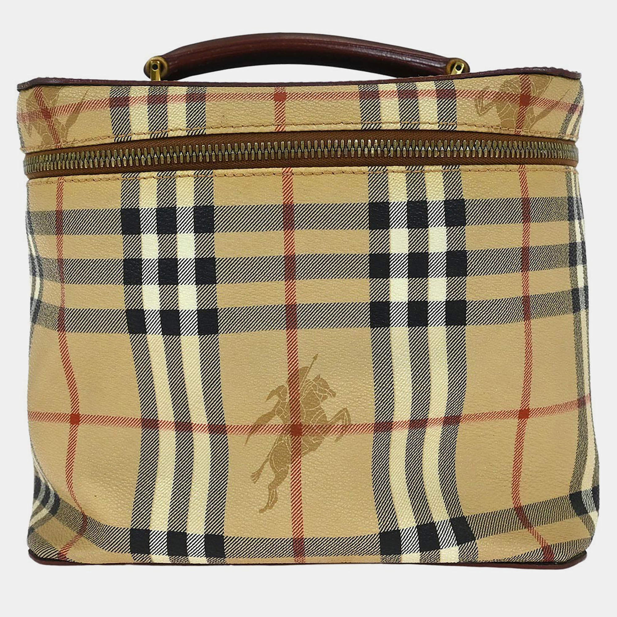 Pre Owned Burberry Beige Brown House Check Vanity Handbag