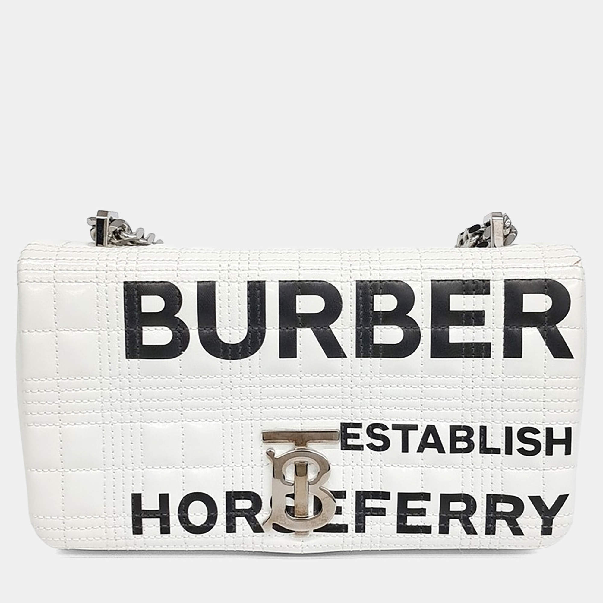 Pre Owned Burberry White Leather Horseferry Lola Bag Small