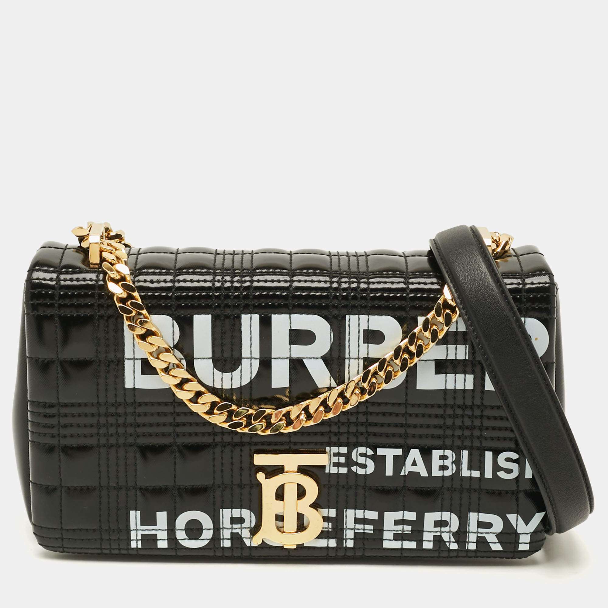 مملوكة مسبقًا Burberry Lola Small Black/White Logo Print Coated Canvas Shoulder Bag