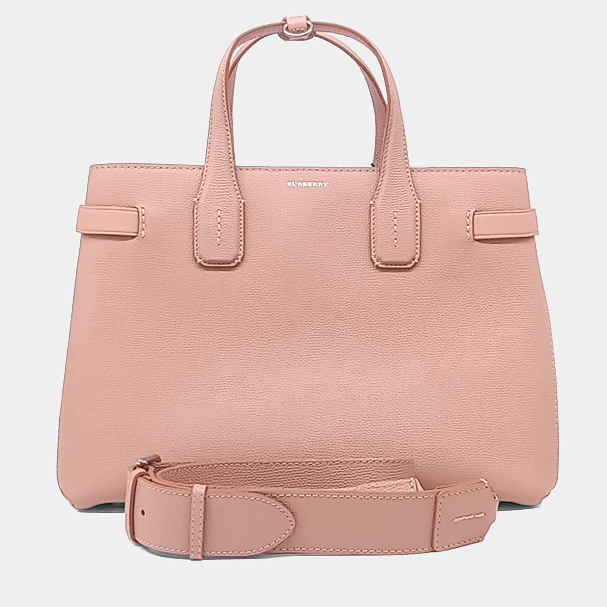 Pre Owned Burberry Pink Leather Banner Bag Medium