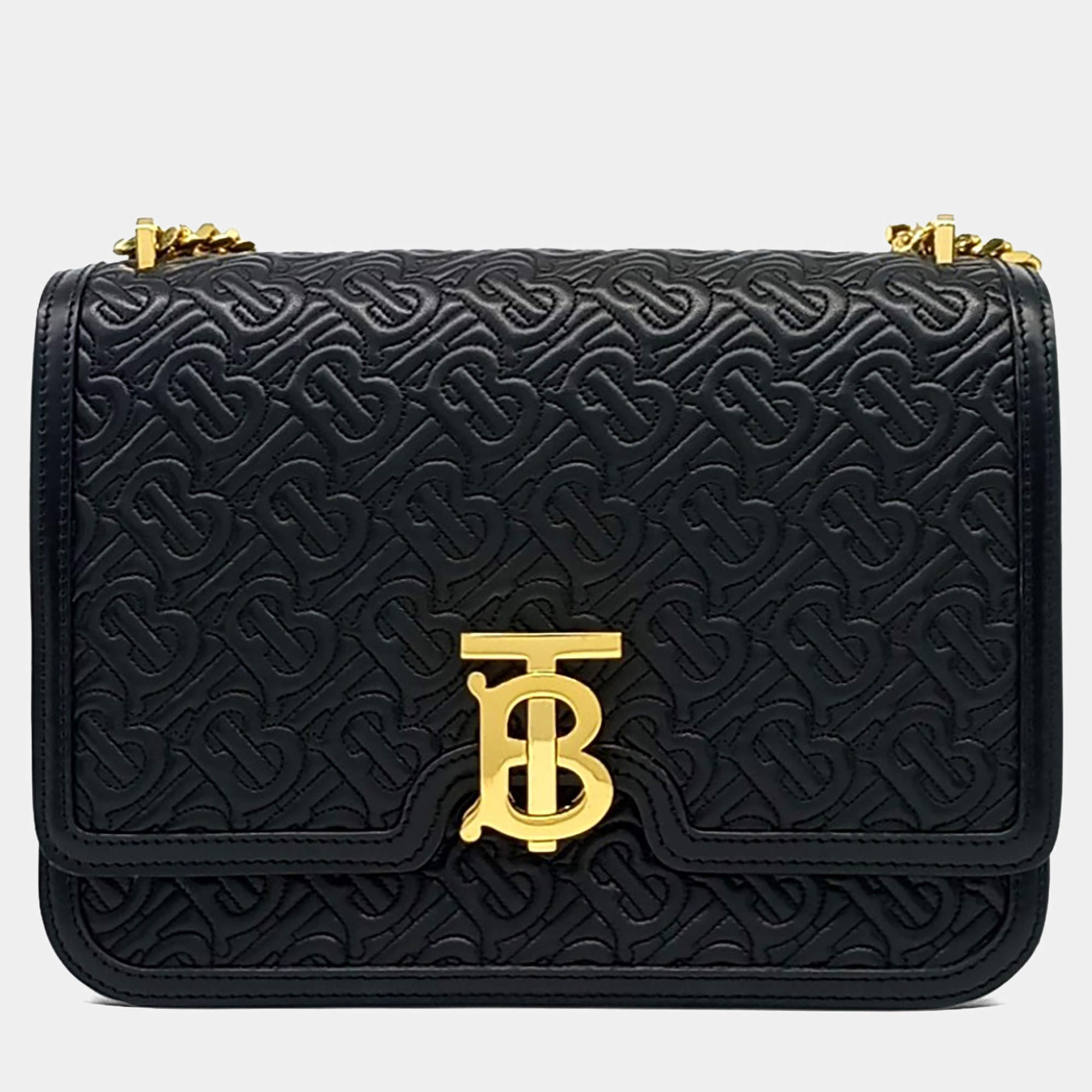 Pre Owned Burberry Black Leather TB Chain Shoulder Bag