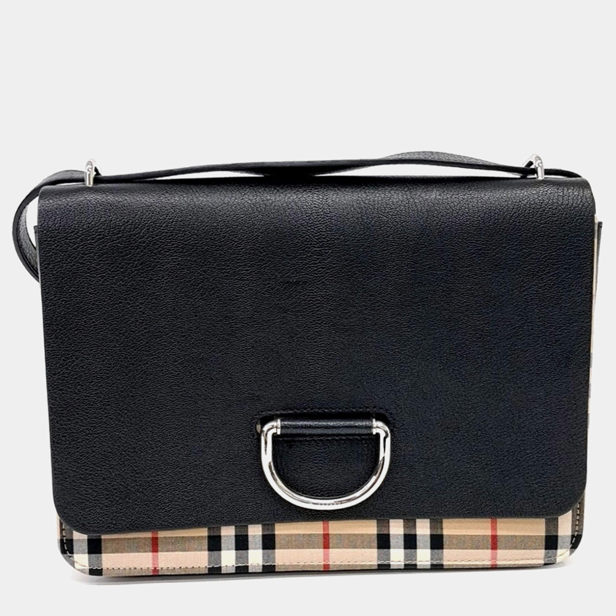 مملوكة مسبقًا Burberry D-ring Black Multicolor Leather Shoulder Bag