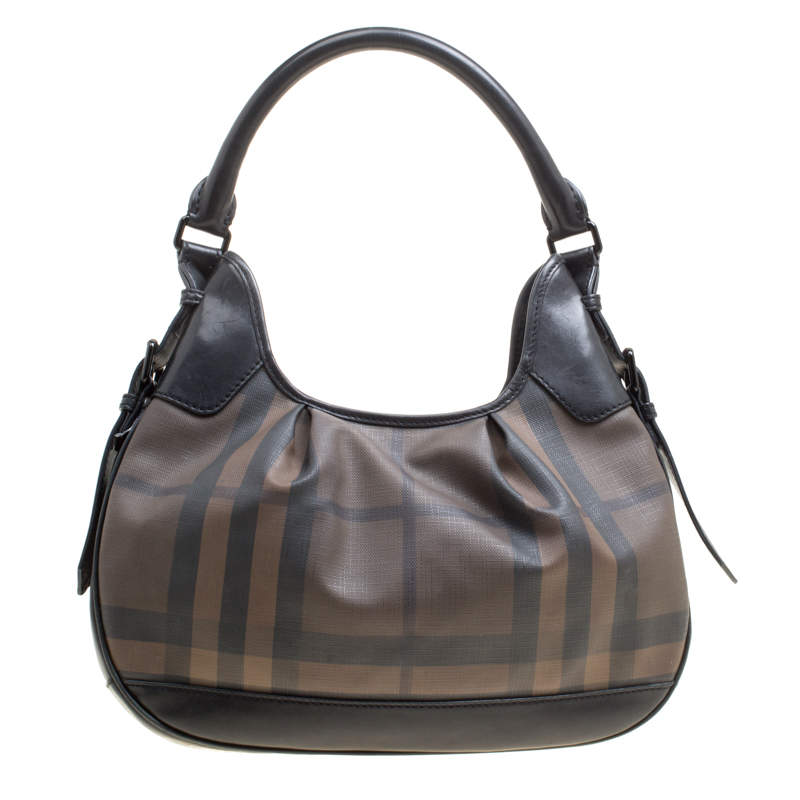 Pre Owned Burberry Brown/Black Nova Check PVC and Leather Small Brooklyn Hobo