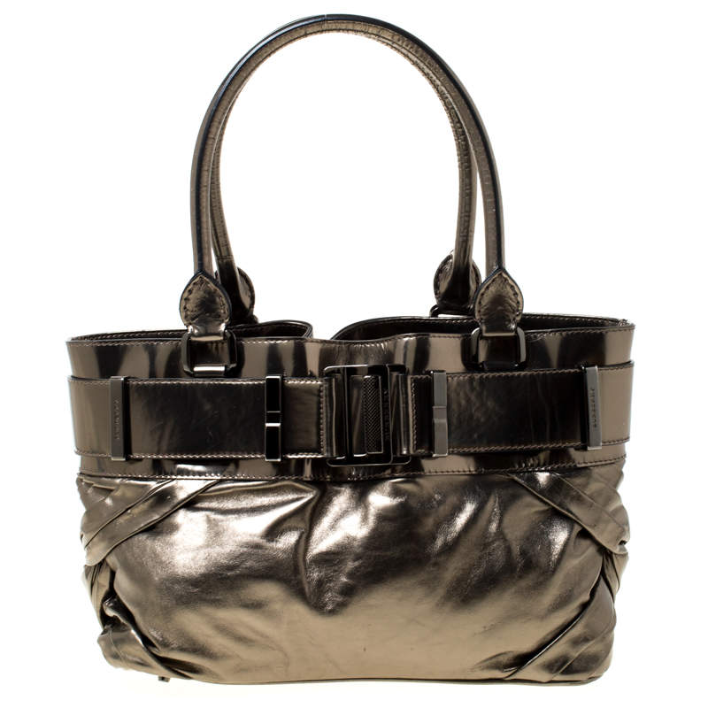 Burberry Metallic Antique Brass Patent Leather Tote 