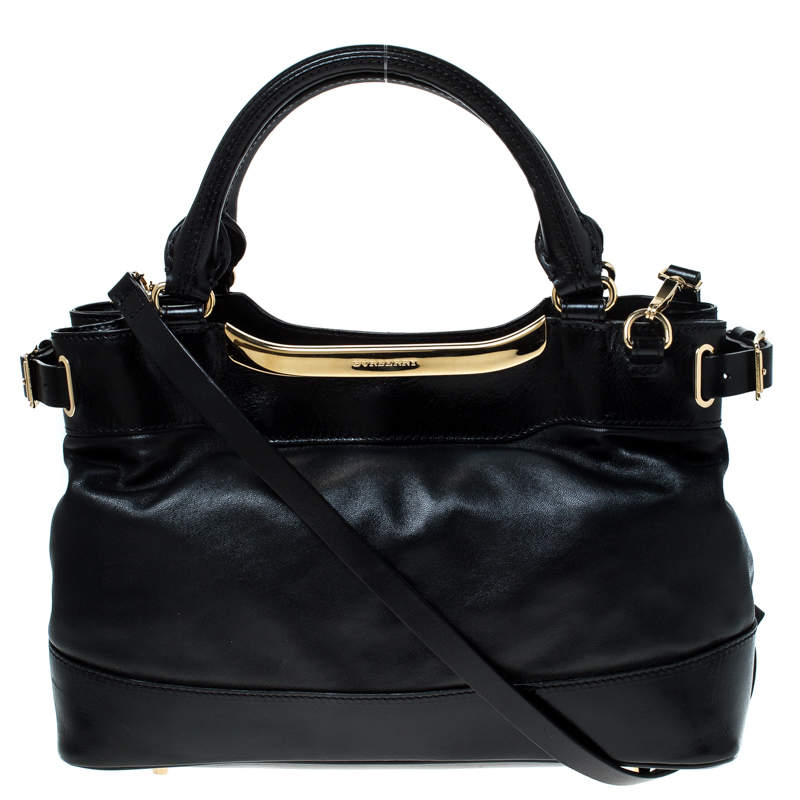 Pre Owned Burberry Black Soft Leather Bridle Small Hepburn Tote