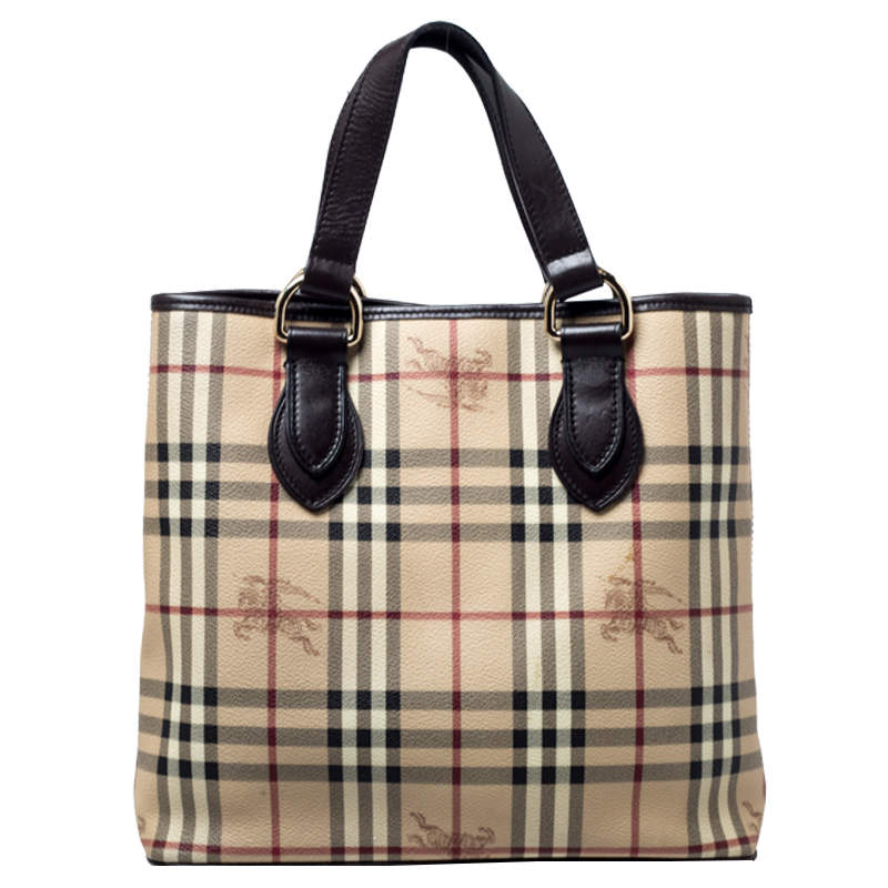 مملوكة مسبقًا Burberry Beige/Brown Haymarket Check PVC and Leather Tote