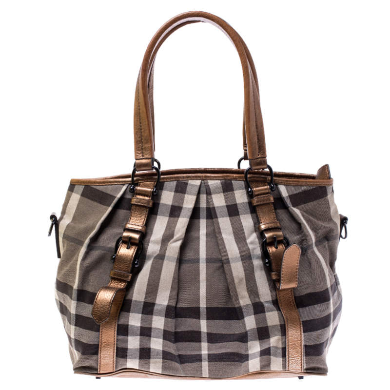 Burberry Grey/Brown Smoke Check Canvas and Leather Northfield Tote